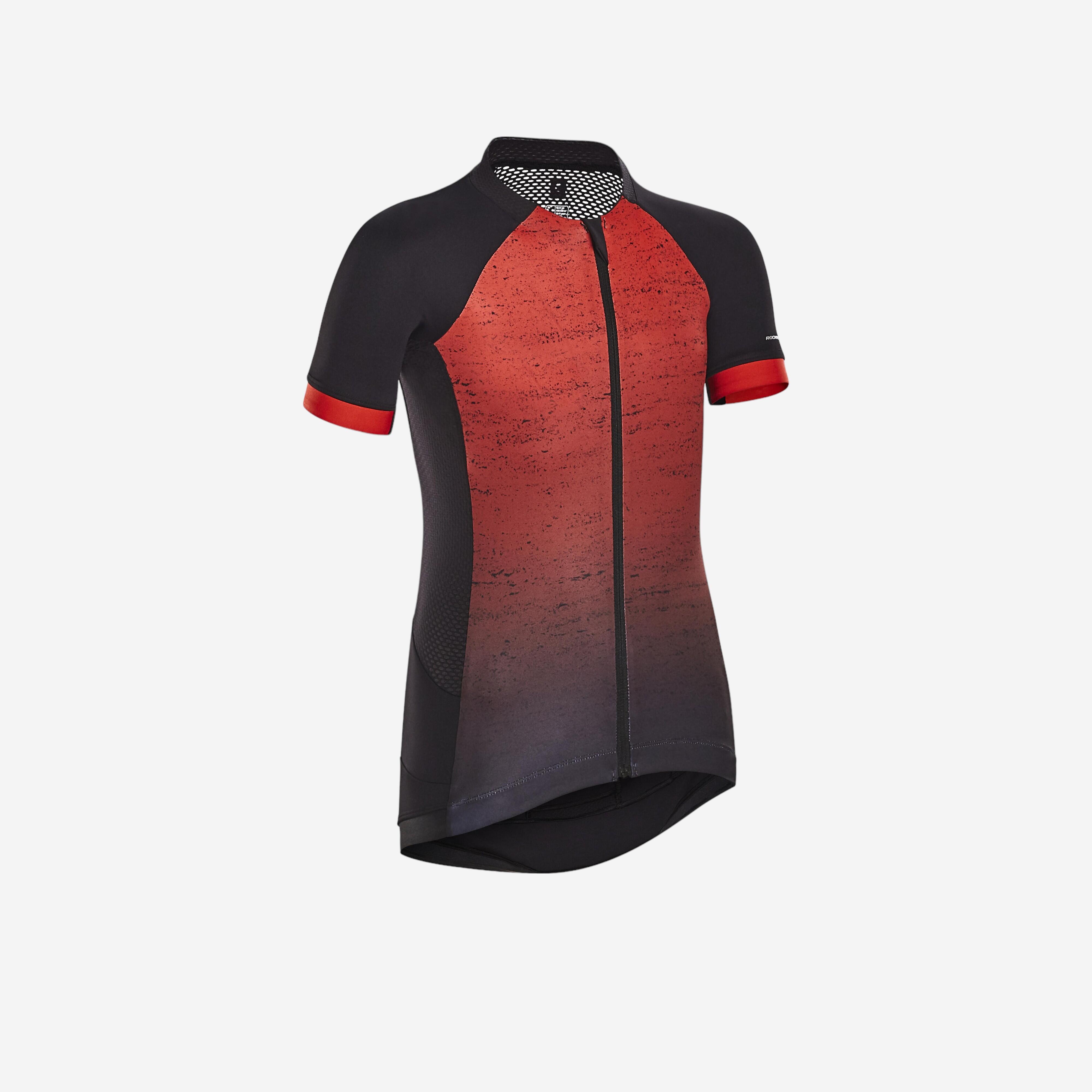 Btwin Kurzarm-Radtrikot Kinder 900 schwarz/rot