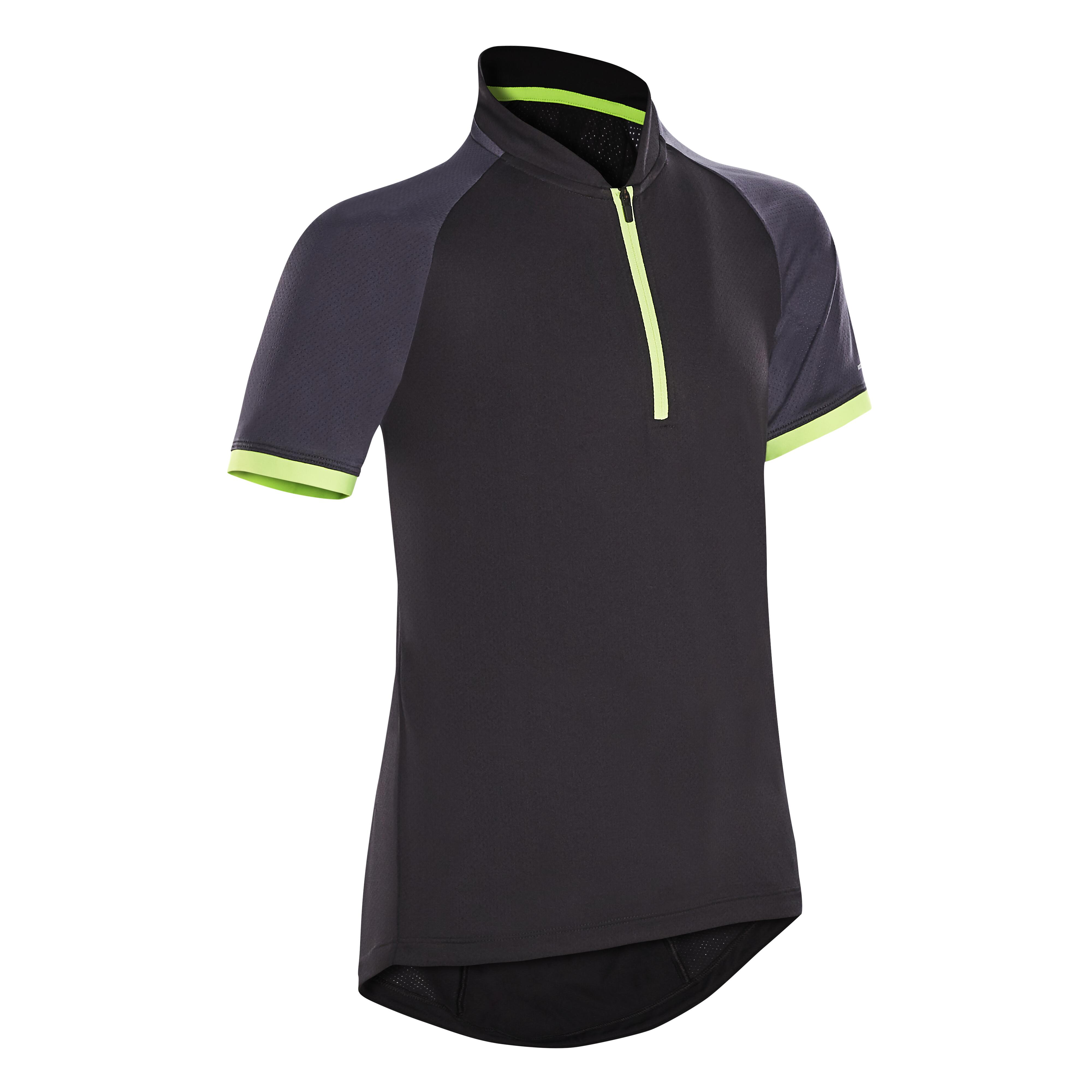 Btwin Kurzarm-Radtrikot Kinder 500 schwarz/neongelb