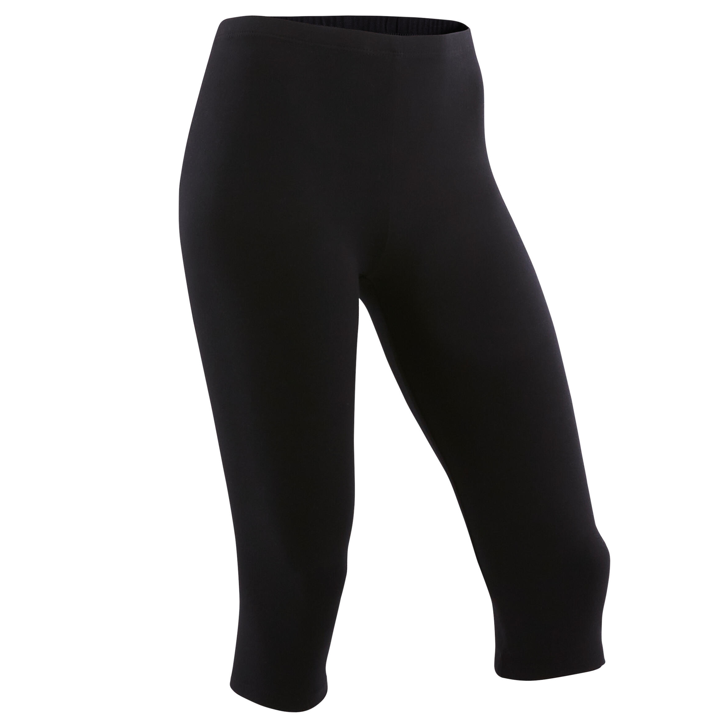 Domyos 3/4-Leggings Basic Baumwolle Kinder schwarz