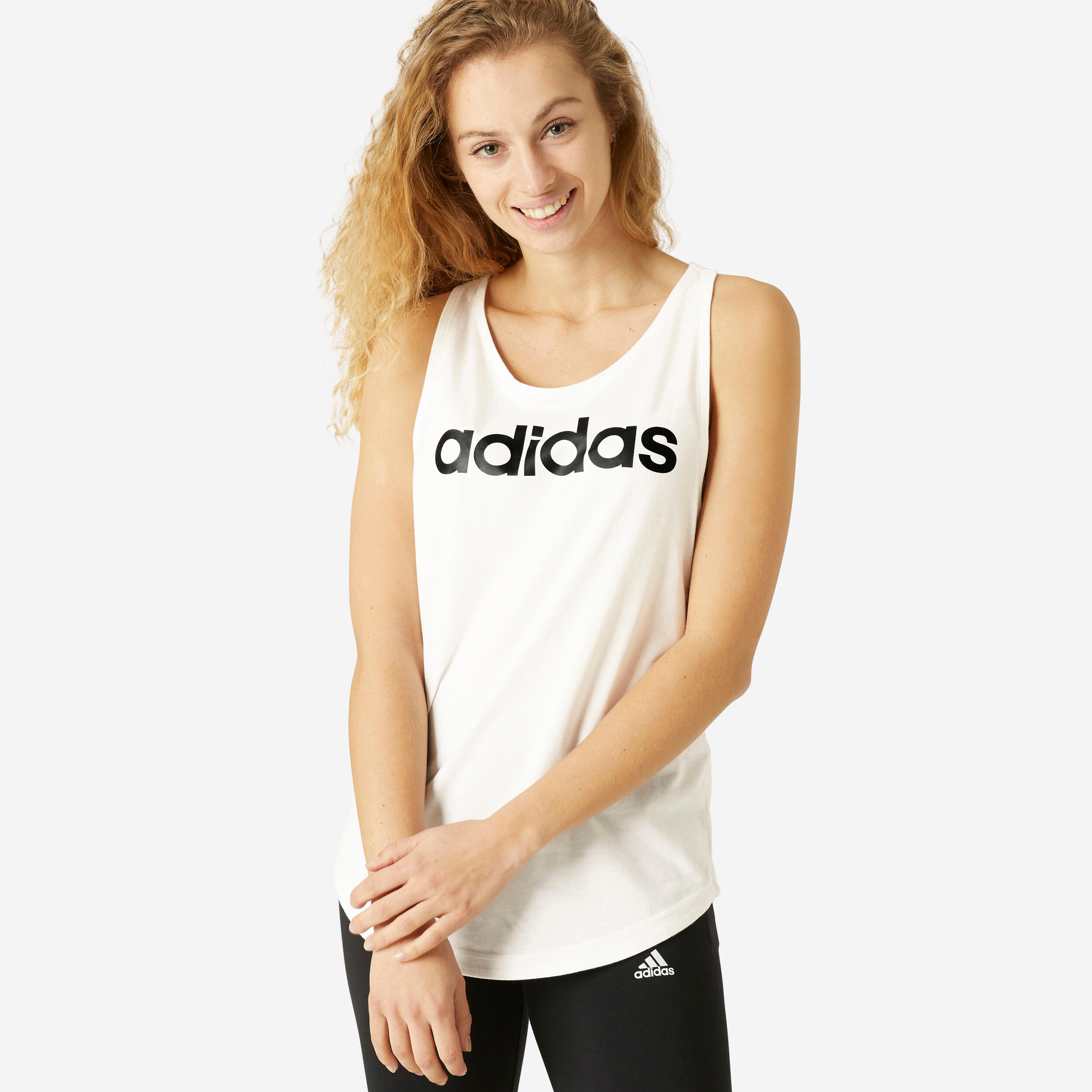 Adidas Top Fitness Linear gerade X-Rücken Baumwolle Damen weiss