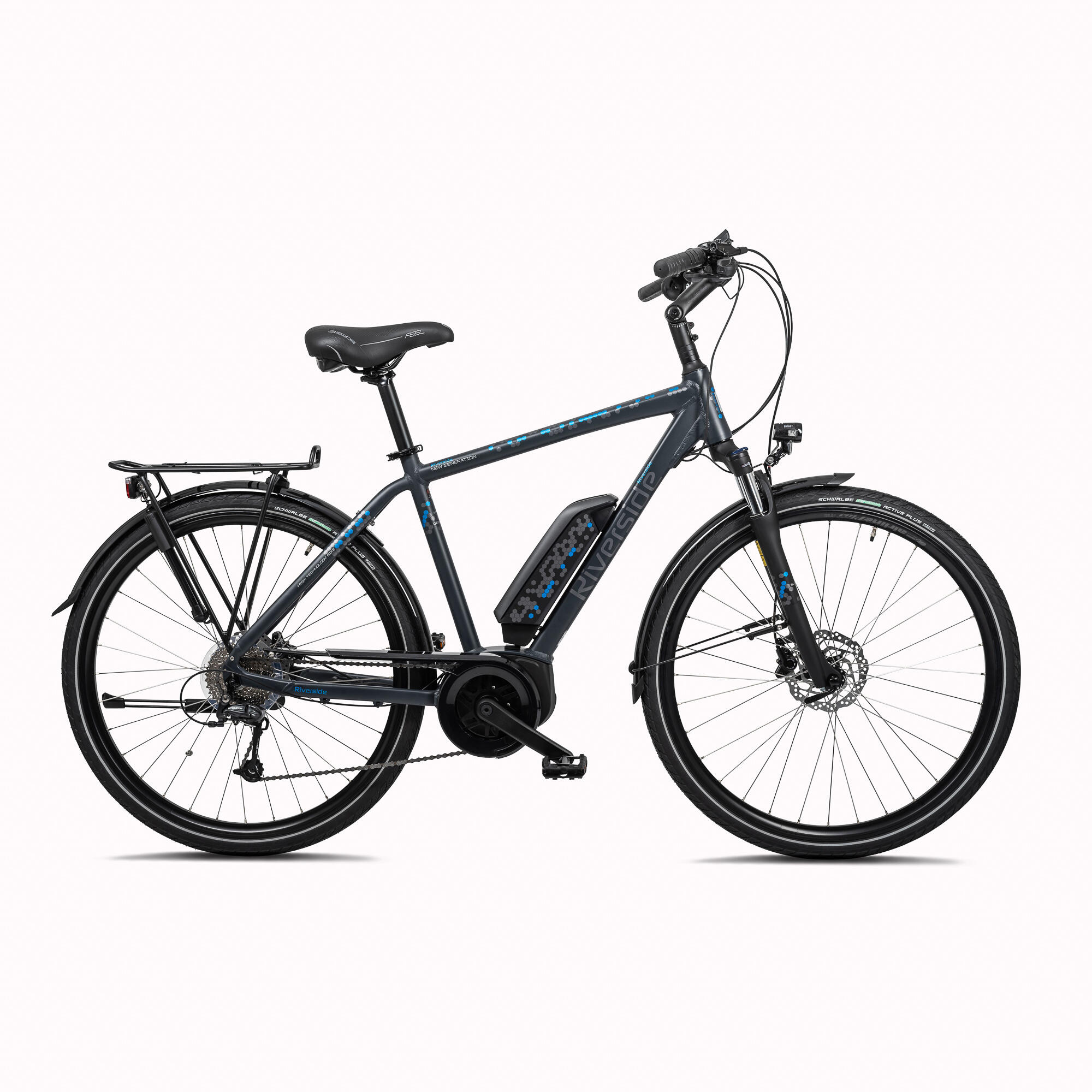 Riverside E-Bike Trekkingrad 28 Zoll Riverside Perf Line Herren 400 Wh anthrazit/blau