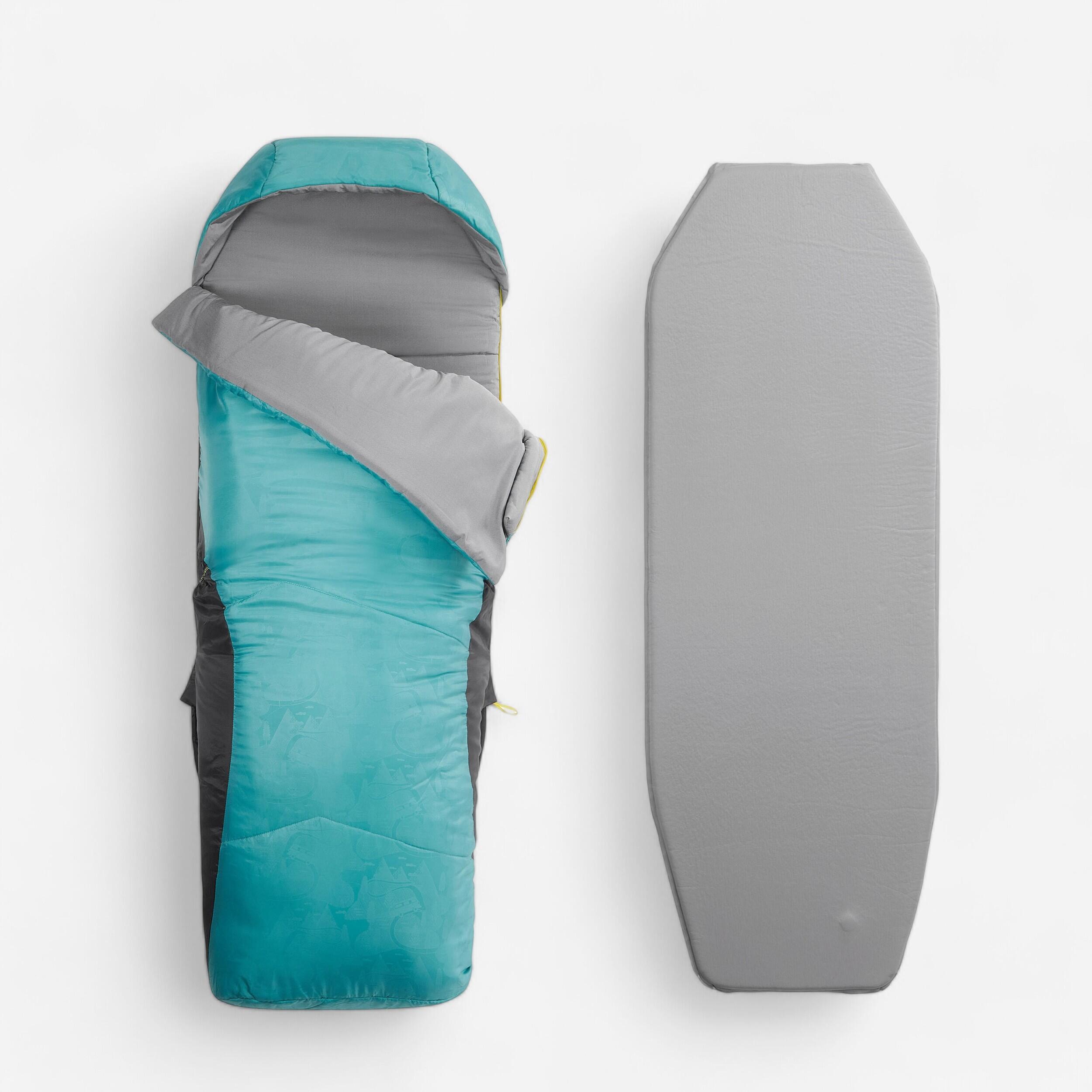 Quechua Schlafsack Camping 2-in-1 - Sleepin Bed Bergwandern MH500 10 °C Kinder blau