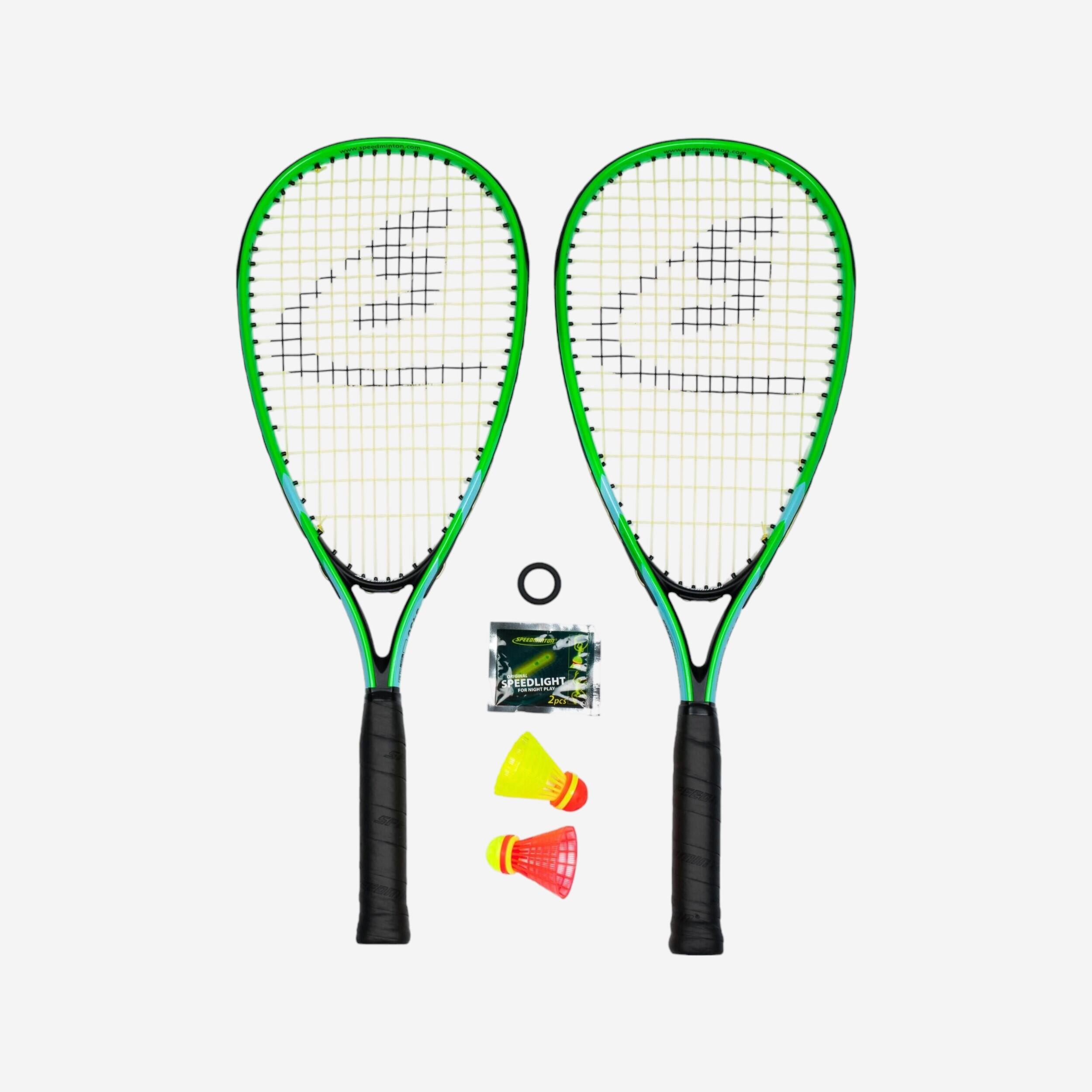 Speedminton Speed Badminton Start Set 2 Schläger und Federbälle Mesh-Beutel