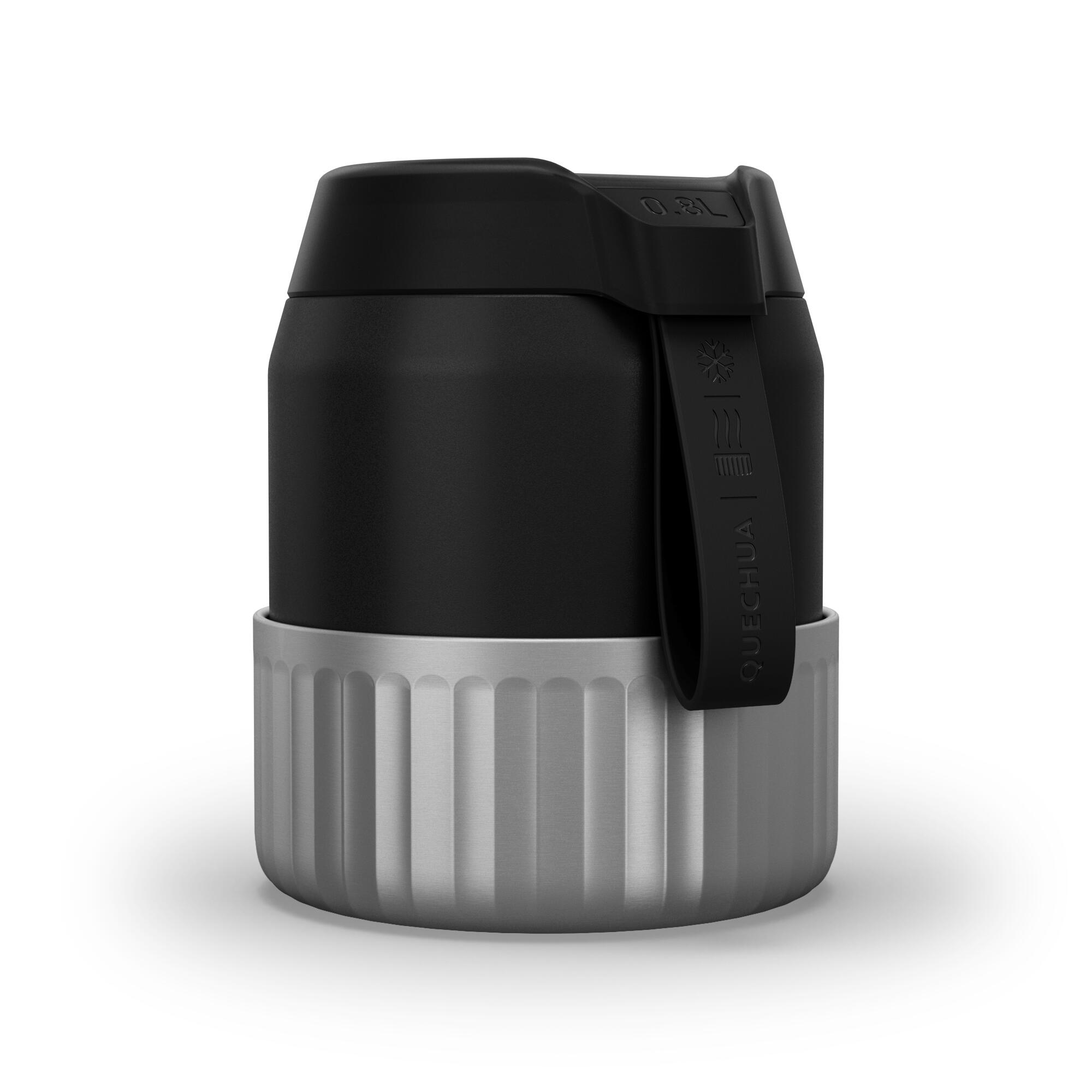Quechua Lebensmitteldose Isolierdose Bergwandern MH500 Edelstahl 0,8l schwarz mit Becher
