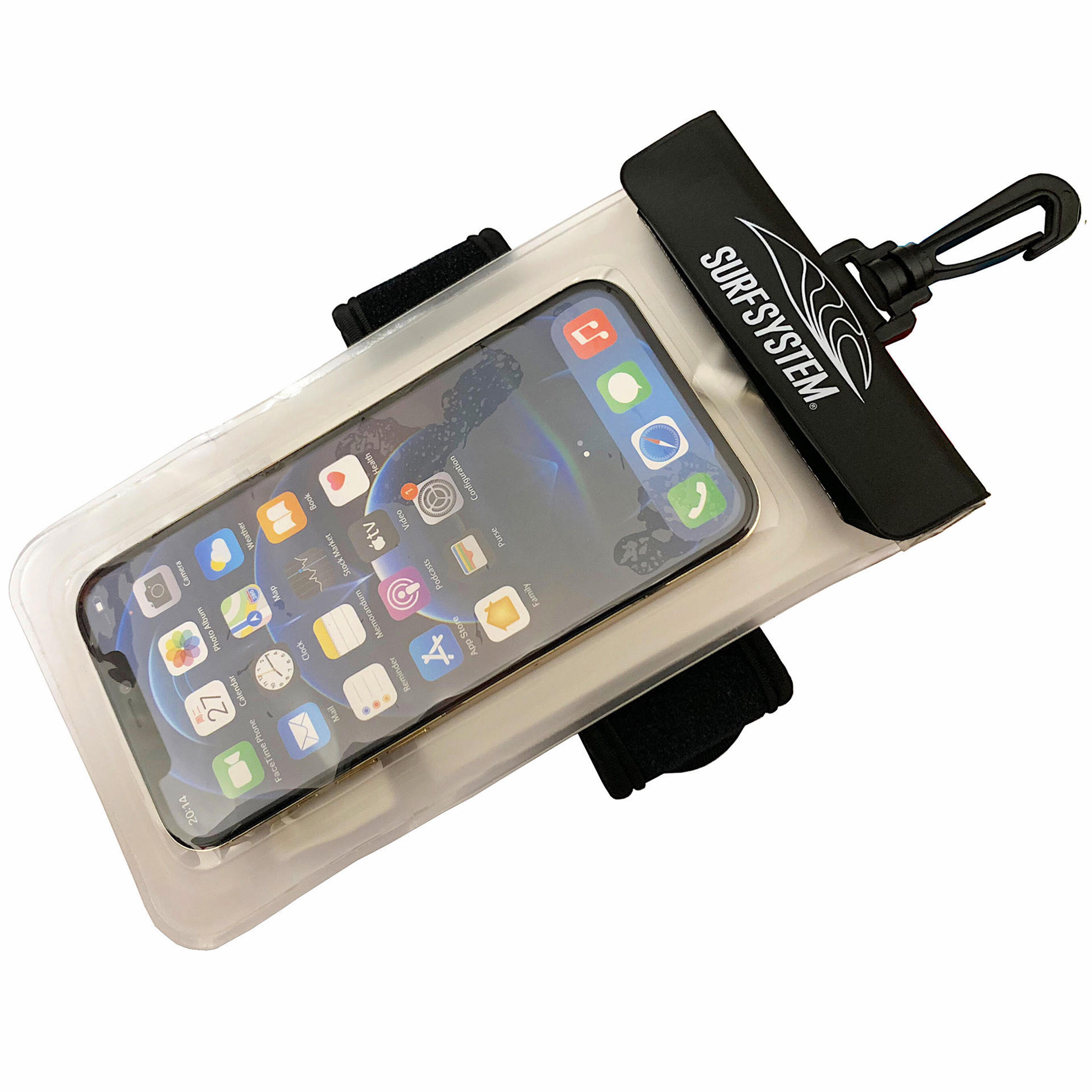 Surfsystem Smartphone Hülle wasserdicht IPX8 schwimmfähig Klettriemen Kopfhöreranschluss
