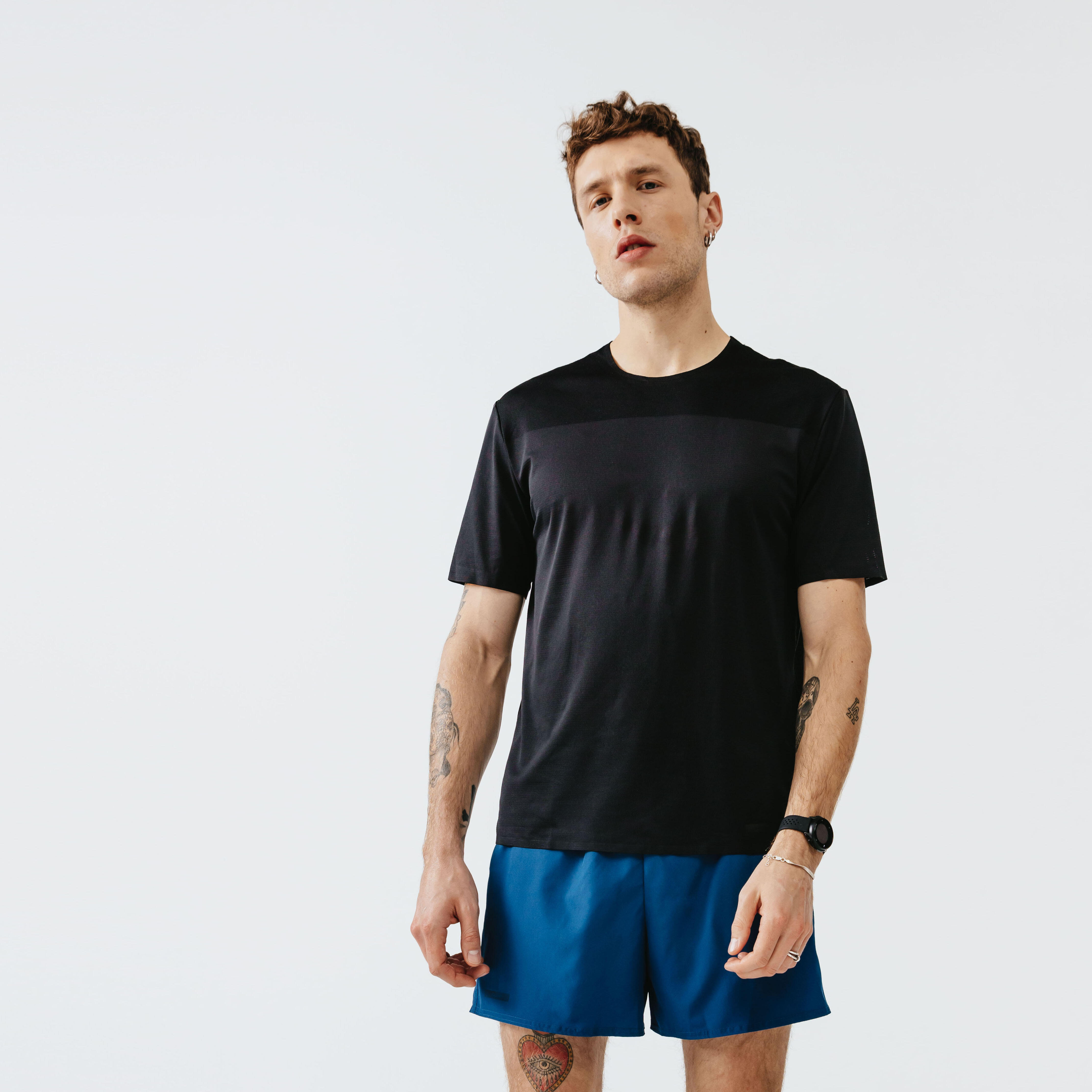 Kalenji Laufshirt kurzarm atmungsaktiv belüftet Dry+ Breath Herren schwarz