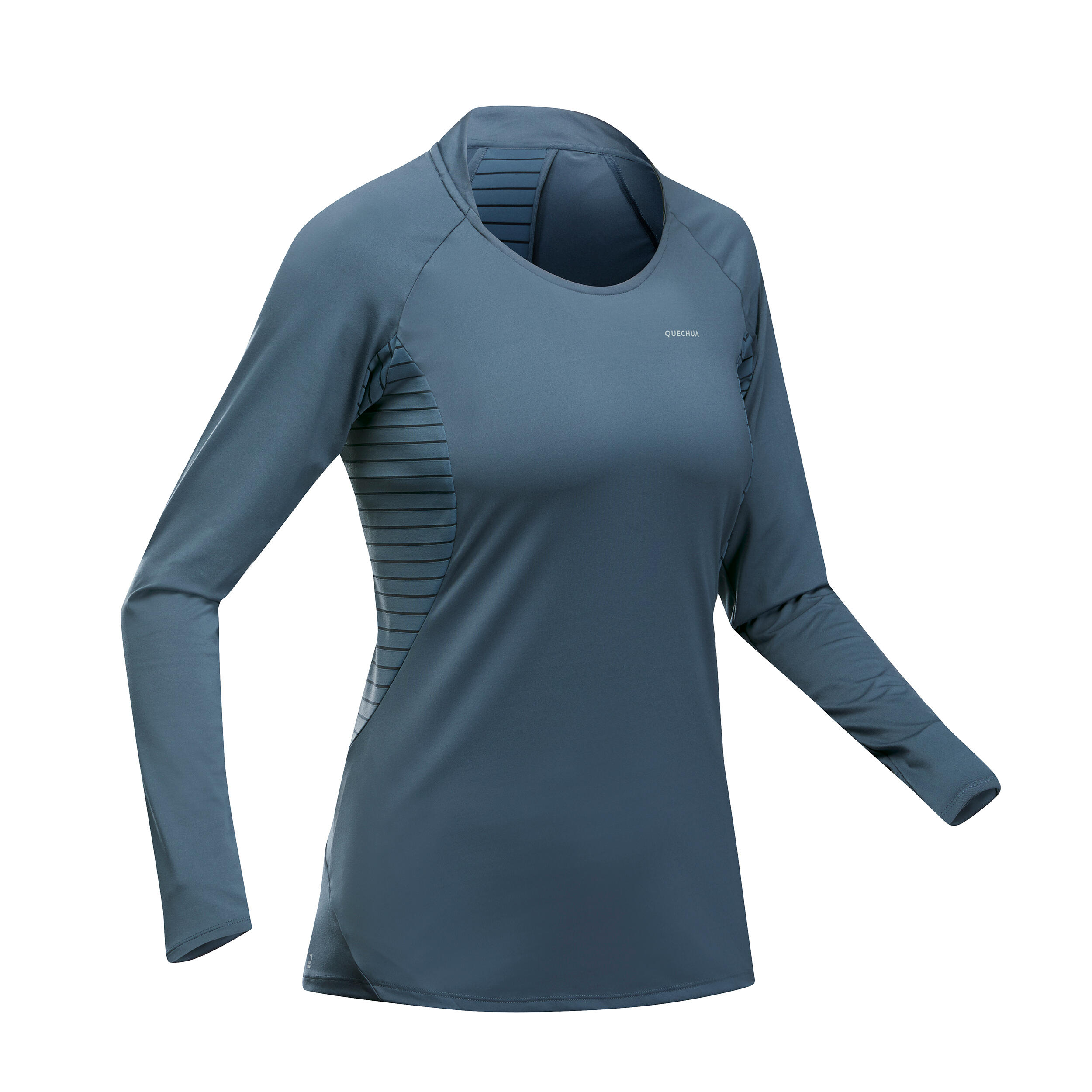 Quechua Wandershirt langarm Bergwandern MH550 Damen blaugrau