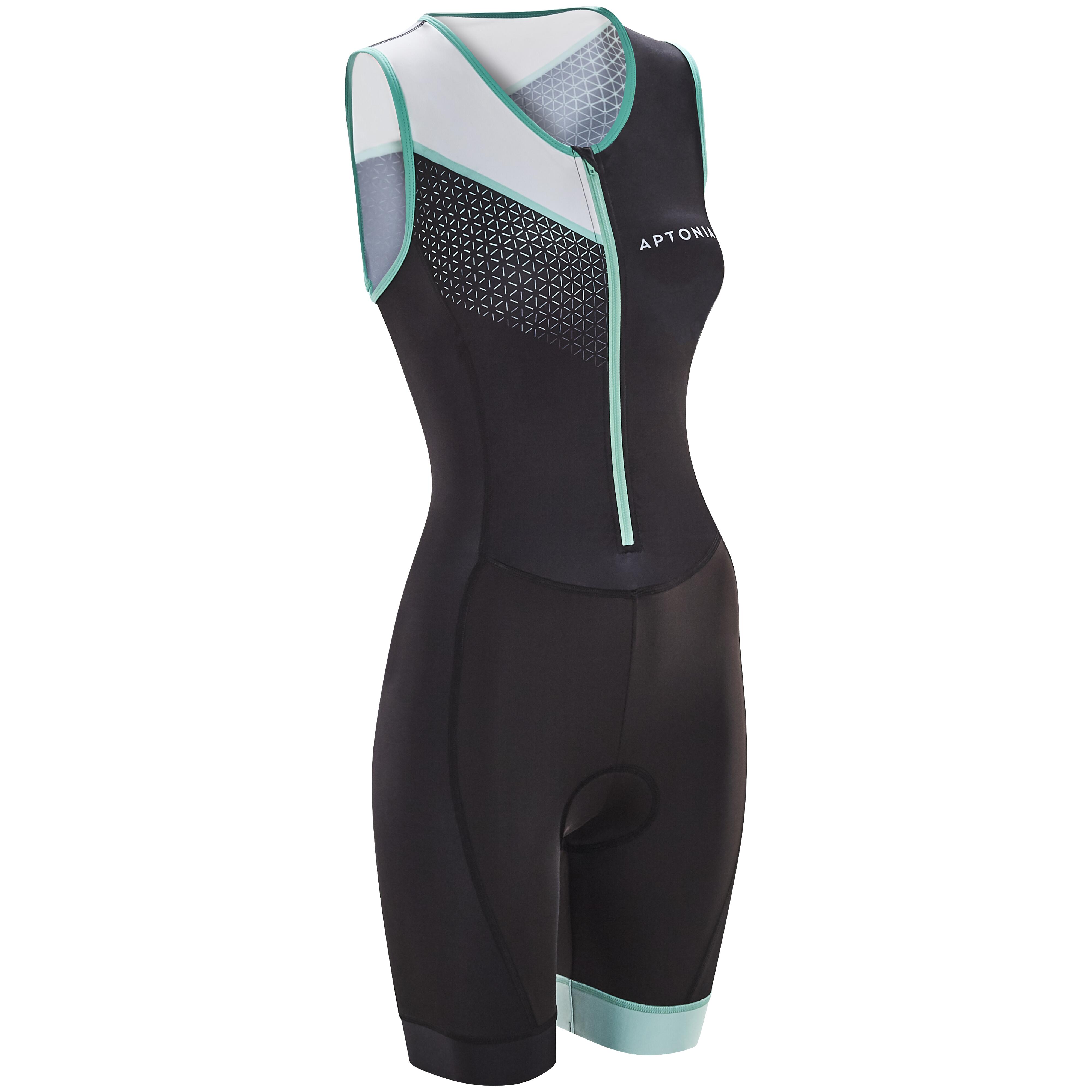 Aptonia Triathlon-Anzug SD Frontreissverschluss ärmellos Damen schwarz/grün