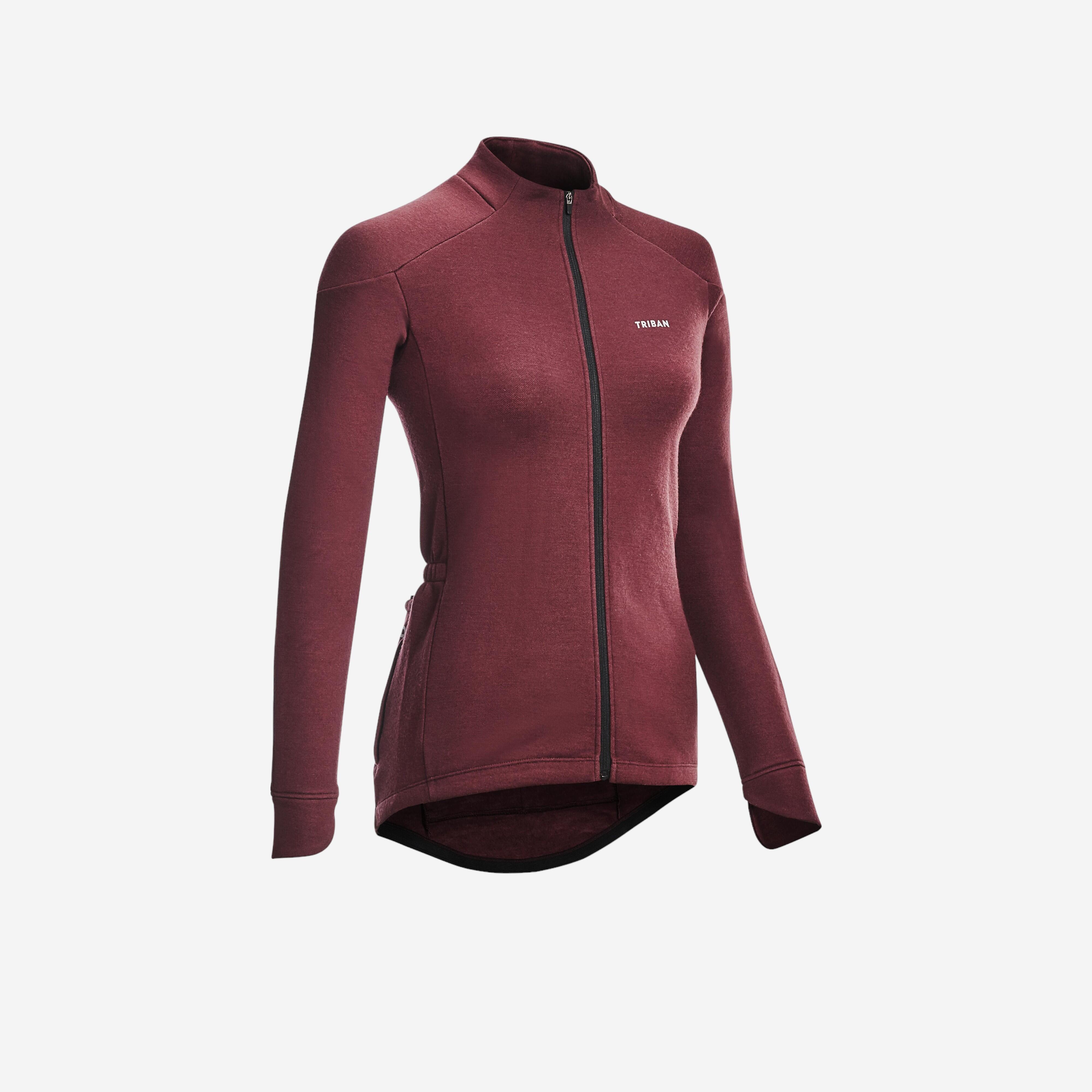 Triban Radtrikot langarm Fahrrad GRVL900 Merino Damen weinrot