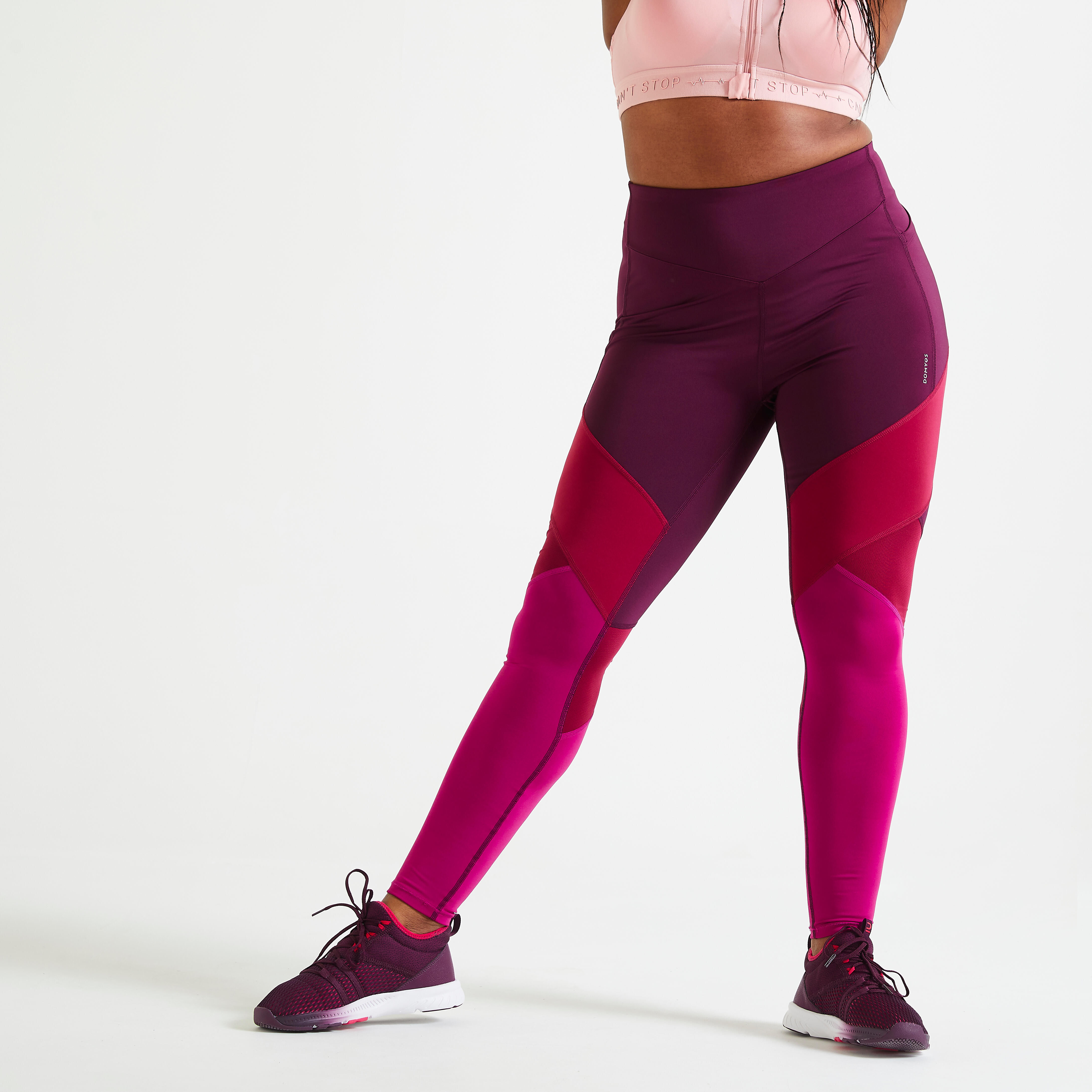 Domyos Leggings FTI 520T hohe Taille Fitness figurformend Color Block