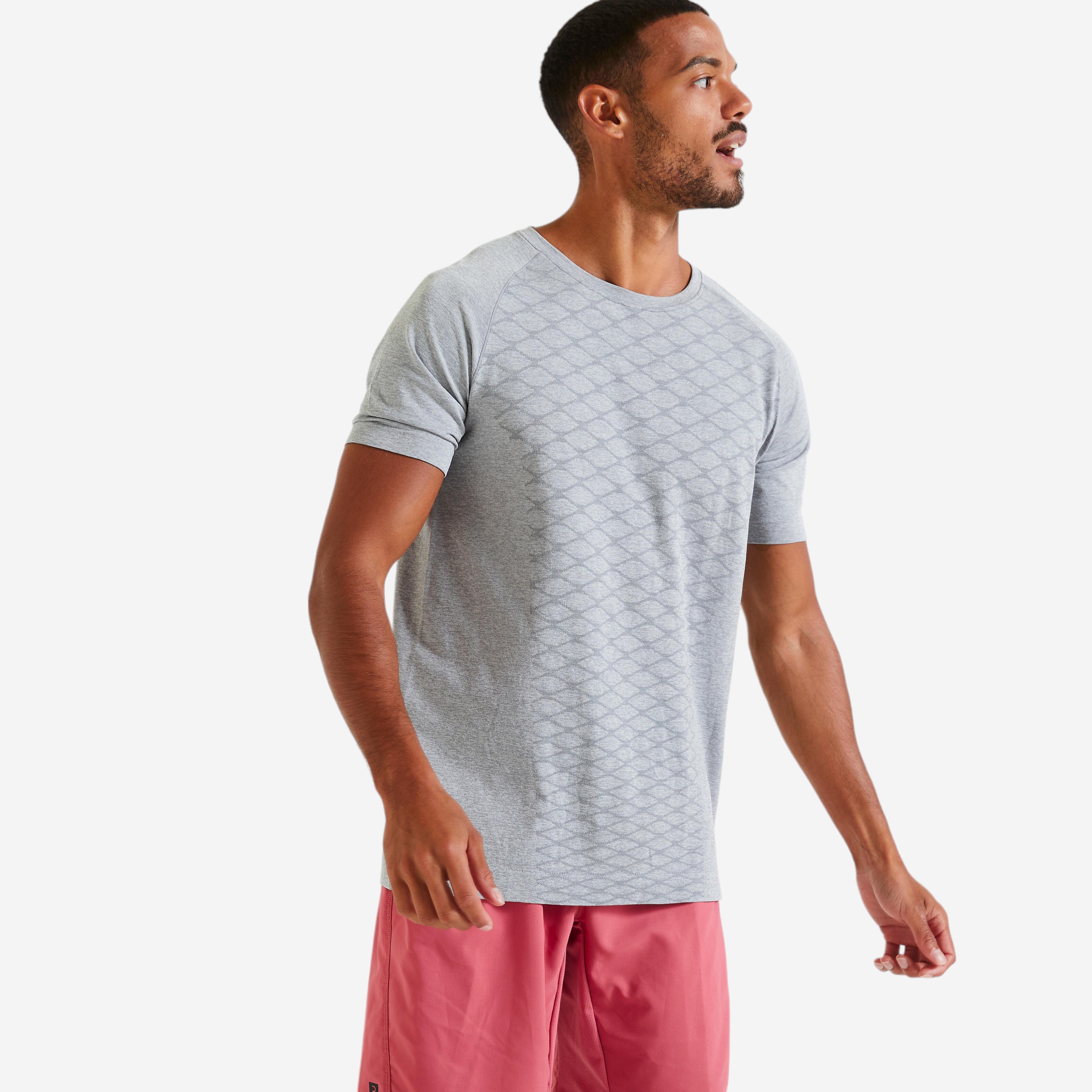 Domyos Fitness-T-Shirt Nahtlos-Kollektion Rundhalsausschnitt Herren grau meliert