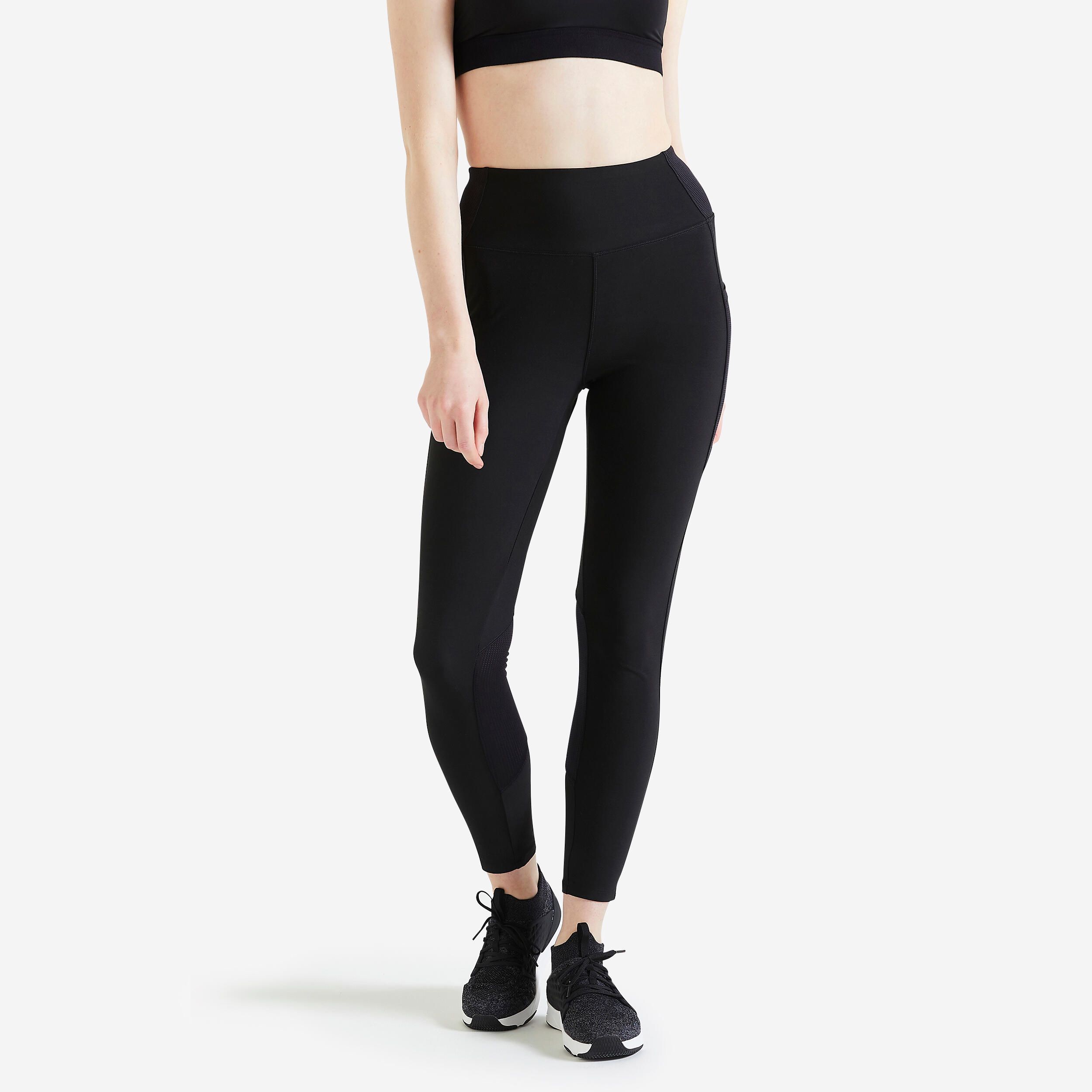 Domyos Leggings mit hohem Bund Fitness Cardio Damen schwarz