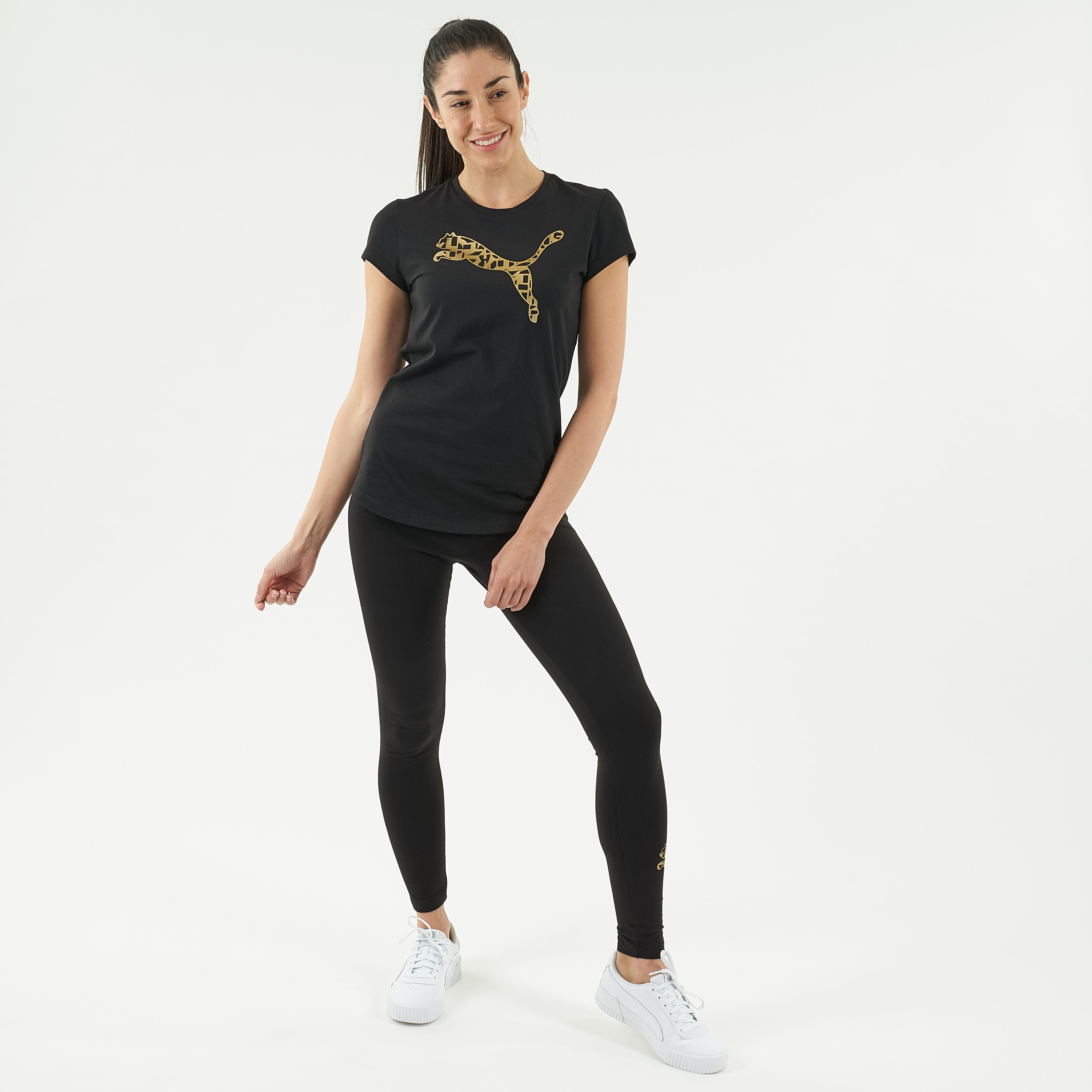 Puma T-Shirt Fitness Damen Regular Rundhals Baumwolle - schwarz/gold