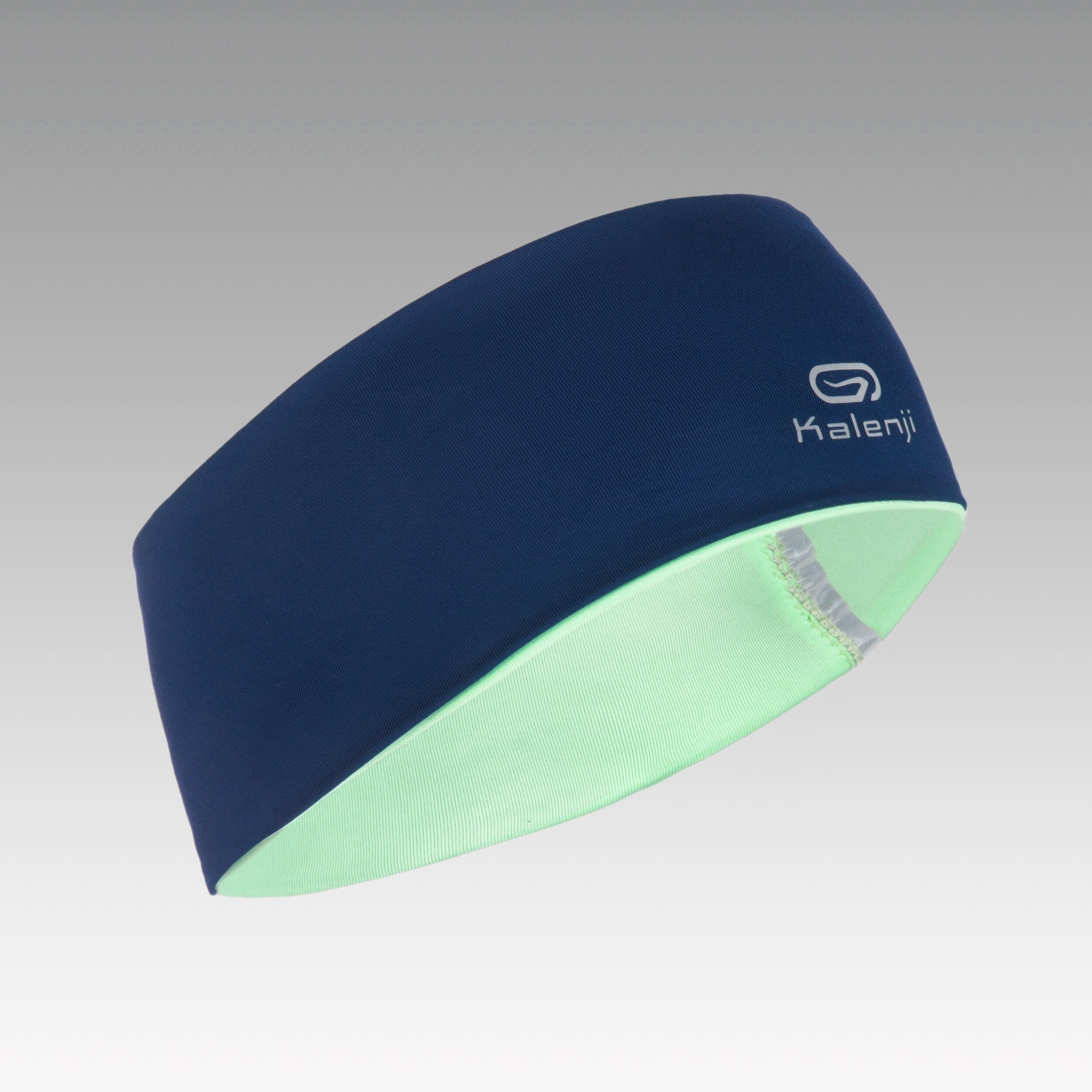 Kiprun Lauf-Stirnband wendbar Kinder marineblau/hellgrün