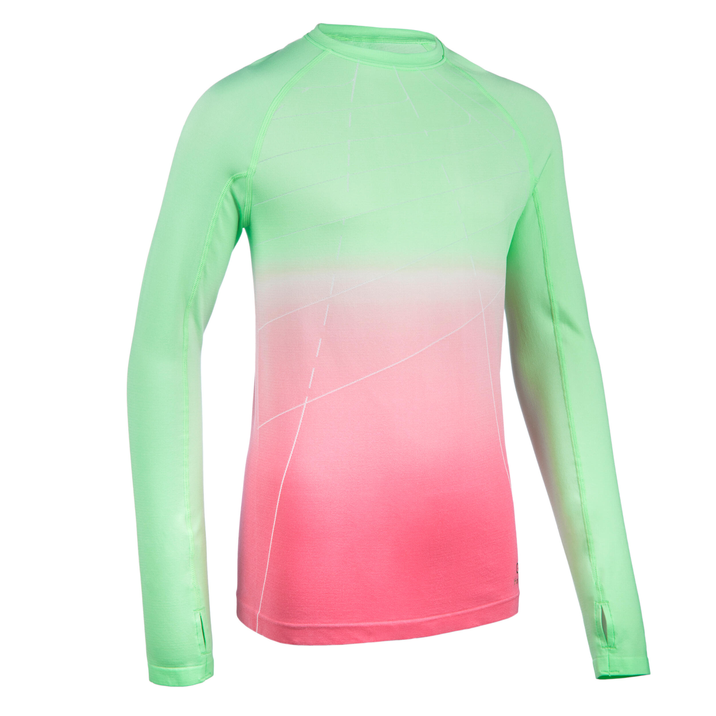 Kiprun Laufshirt langarm Leichtathletik AT500 Skincare Kinder grün/rosa