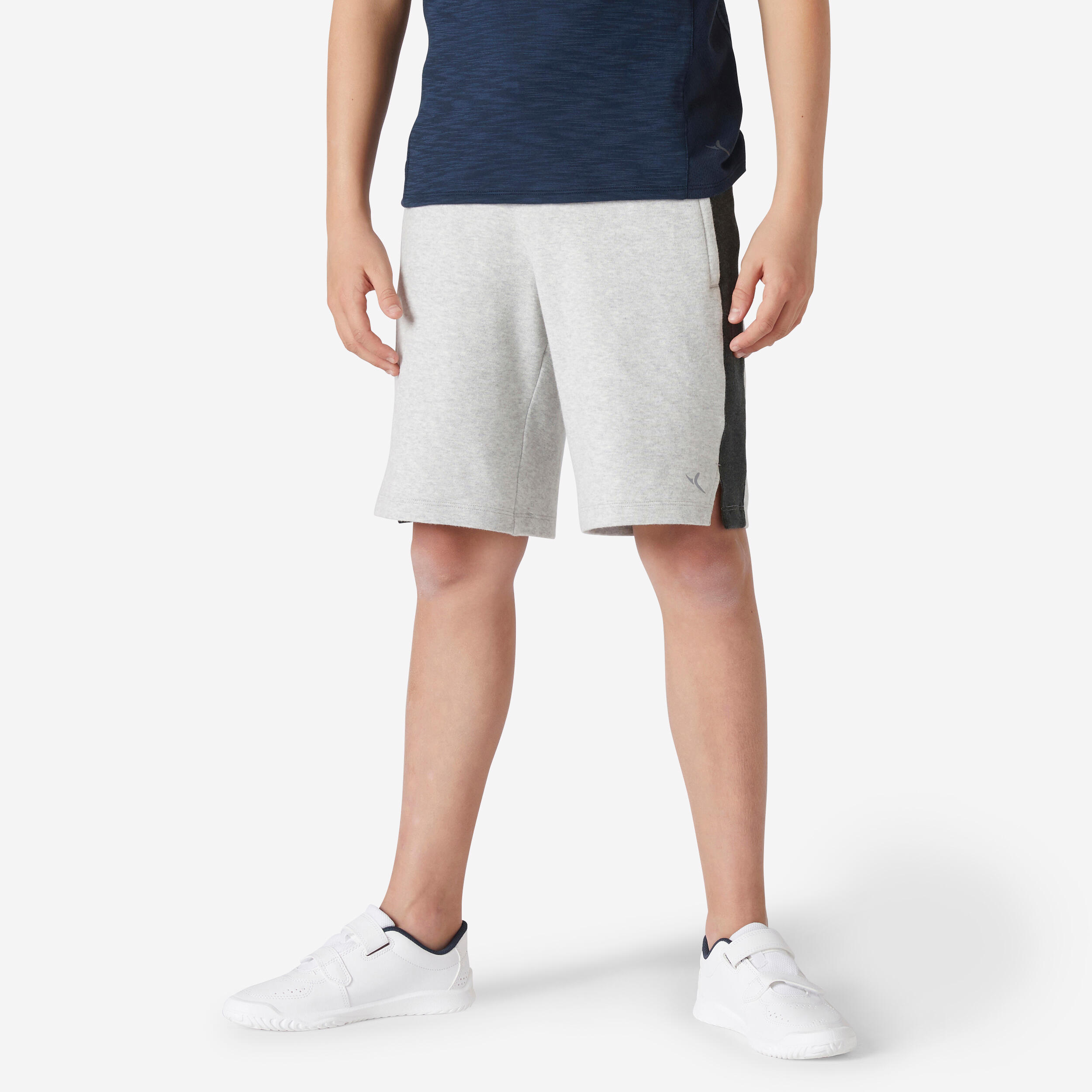 Domyos Shorts Baumwolle 500 Kinder dunkelgrau meliert