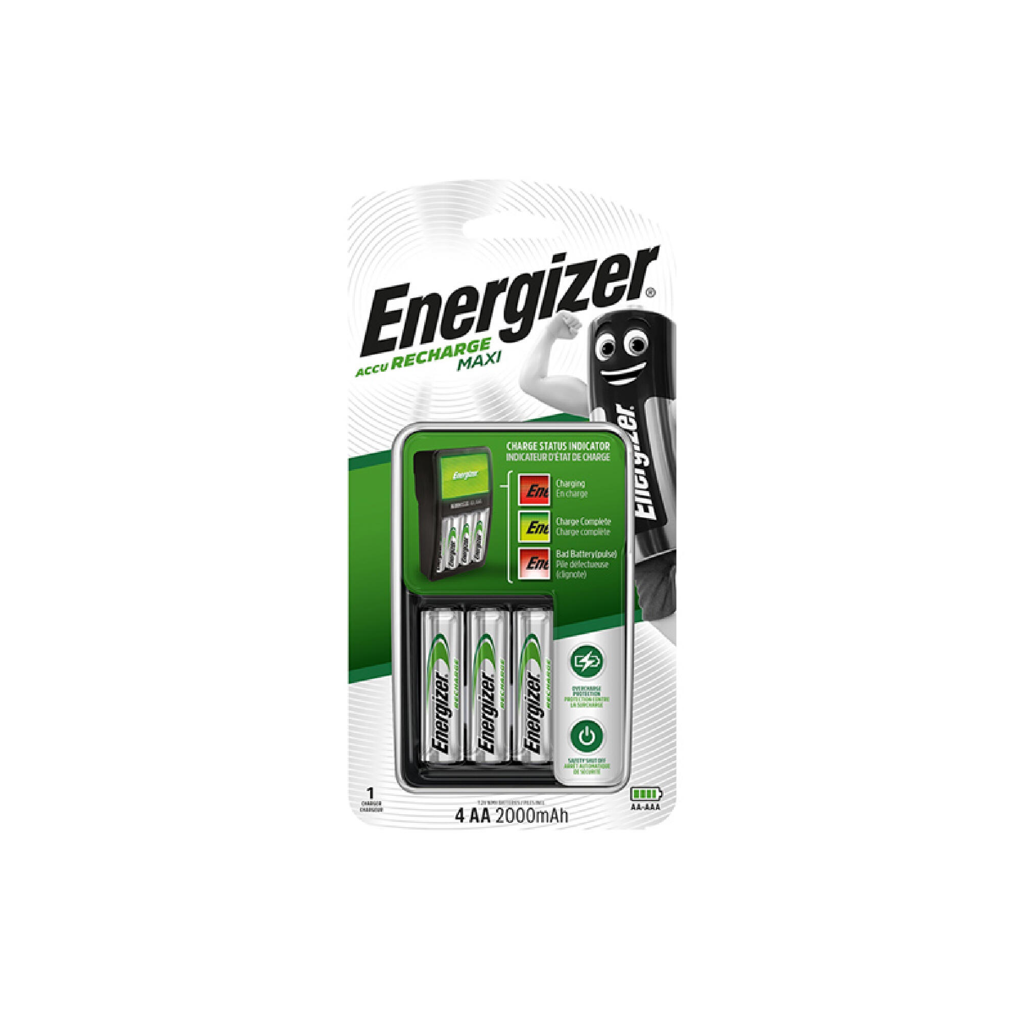 Energizer Akku-Ladegerät für AA-/AAA-Akkus inkl. 4 vorgeladener Akkus 2000 mAh
