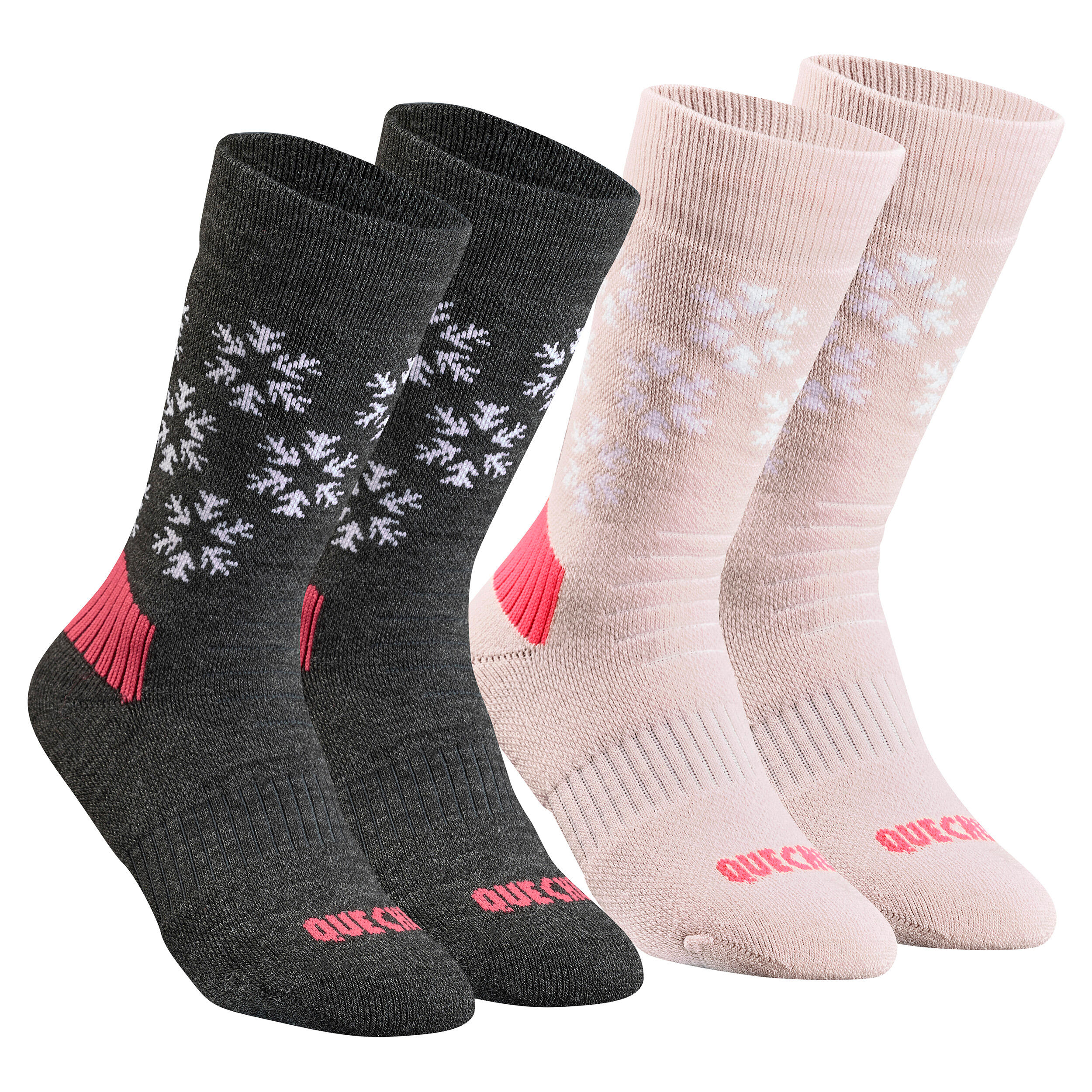 Quechua Wandersocken Winterwandern SH100 Warm halbhoch Kinder 2 Paar blau/grau