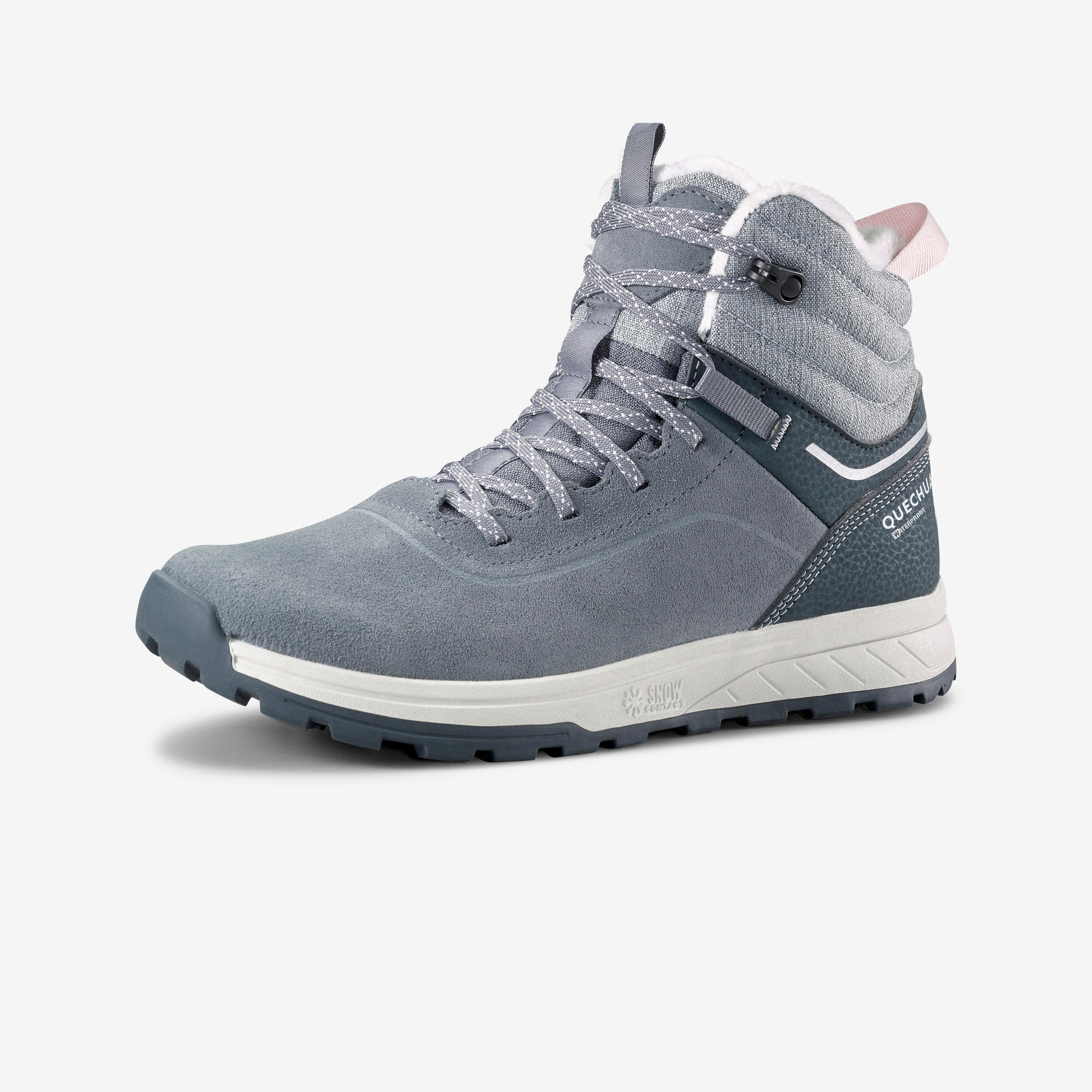Quechua Winterschuhe Wandern SH100 Leder warm wasserdicht Schnürung Kinder Gr.35–38 grau