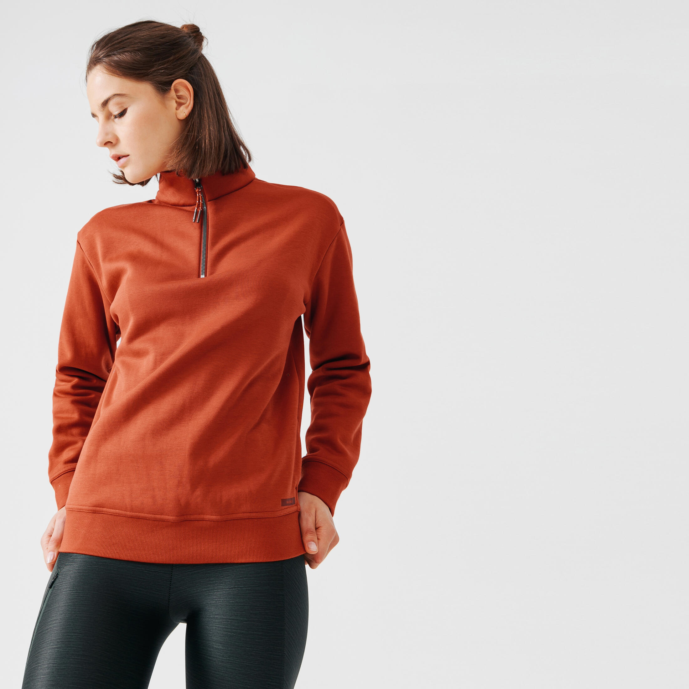 Kalenji Lauf-Sweatshirt warm Kragen Reissverschluss Damen braun
