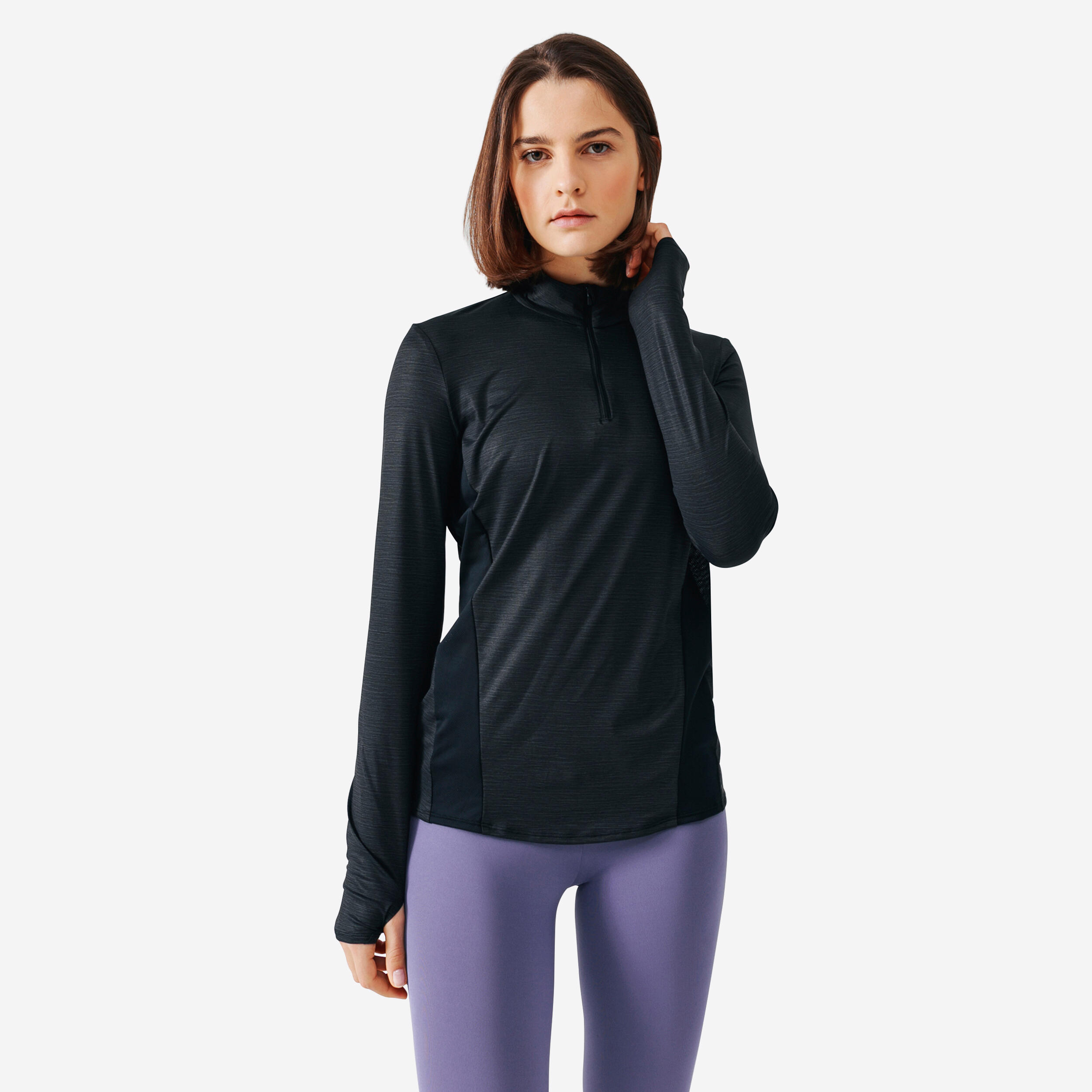 Kalenji Laufshirt langarm 1/2 Zip Dry+ Damen schwarz