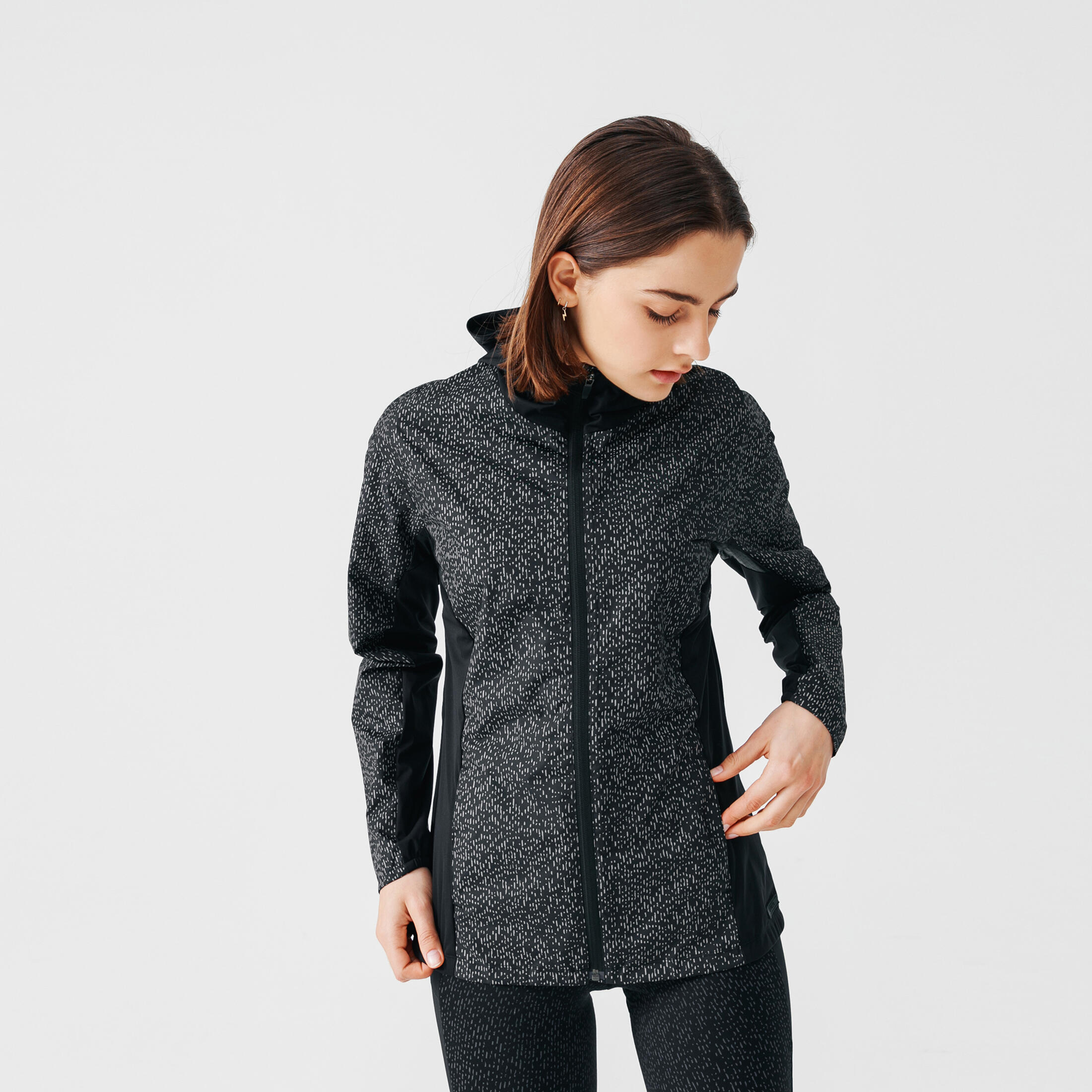 Kalenji Laufjacke Kapuze Rain Night wasserabweisend Damen schwarz