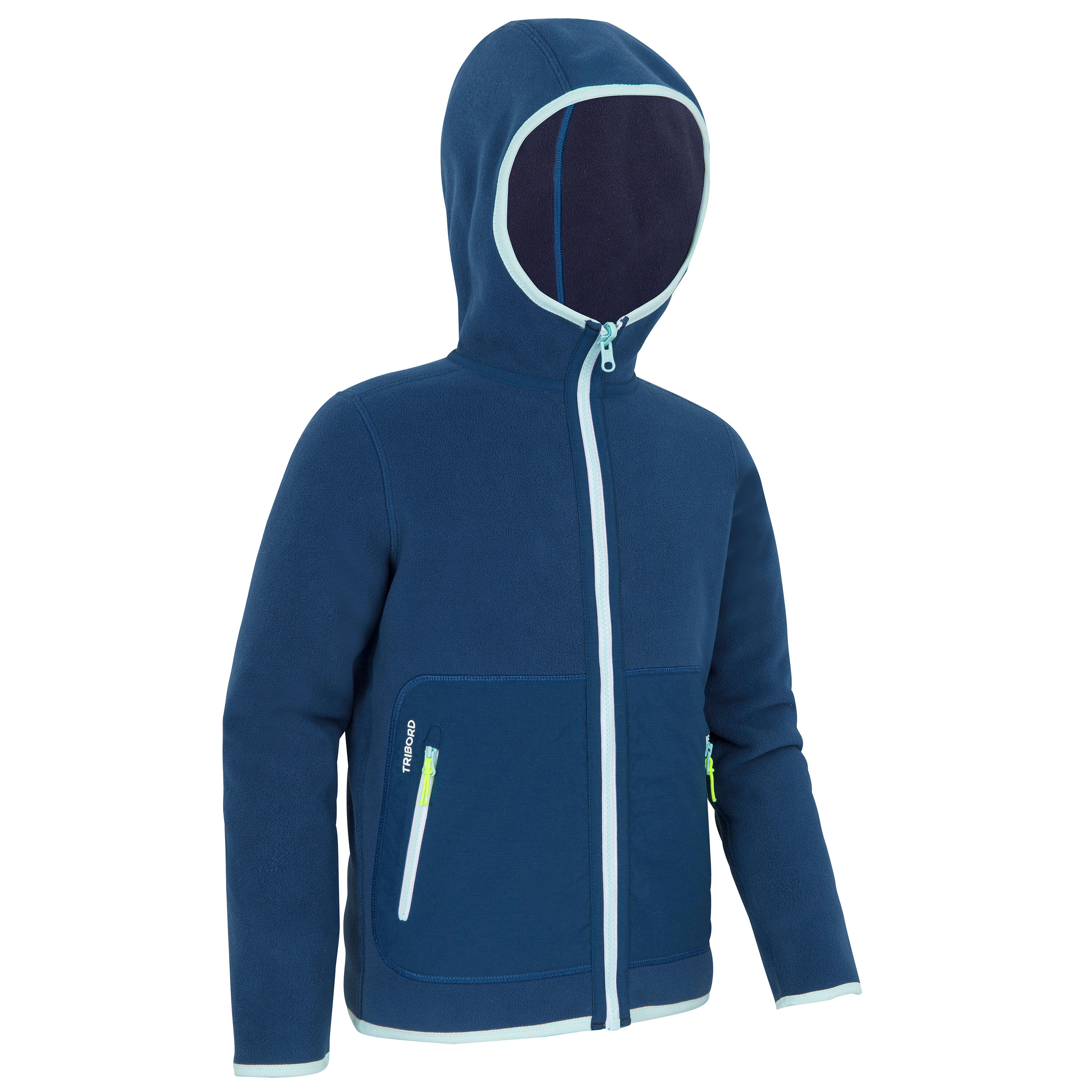 Tribord Fleecejacke Segeln Sailing 500 warm wendbar Kinder marineblau/neongelb