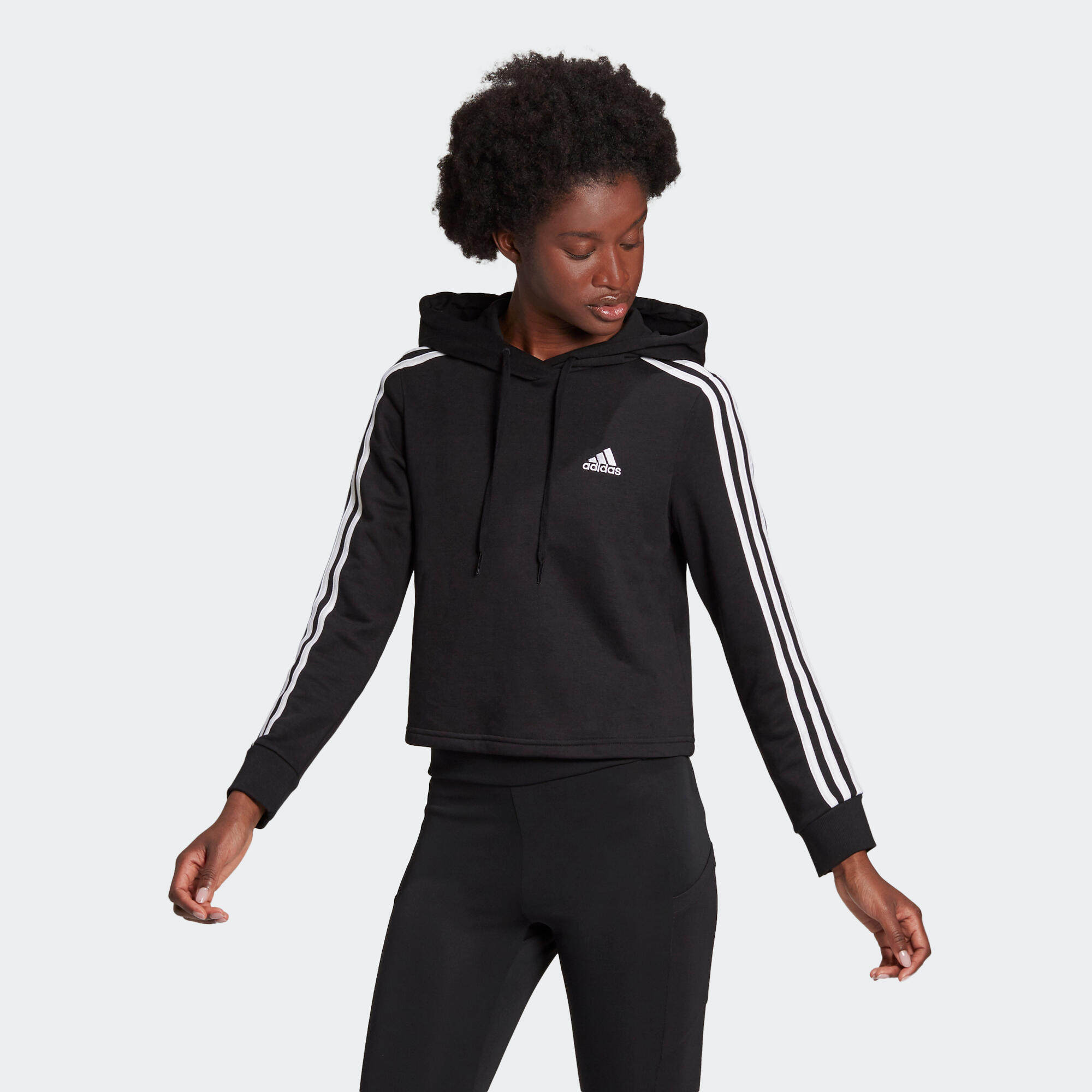 Adidas Sweatshirt Kapuze Crop Top Rundhals weit Damen schwarz