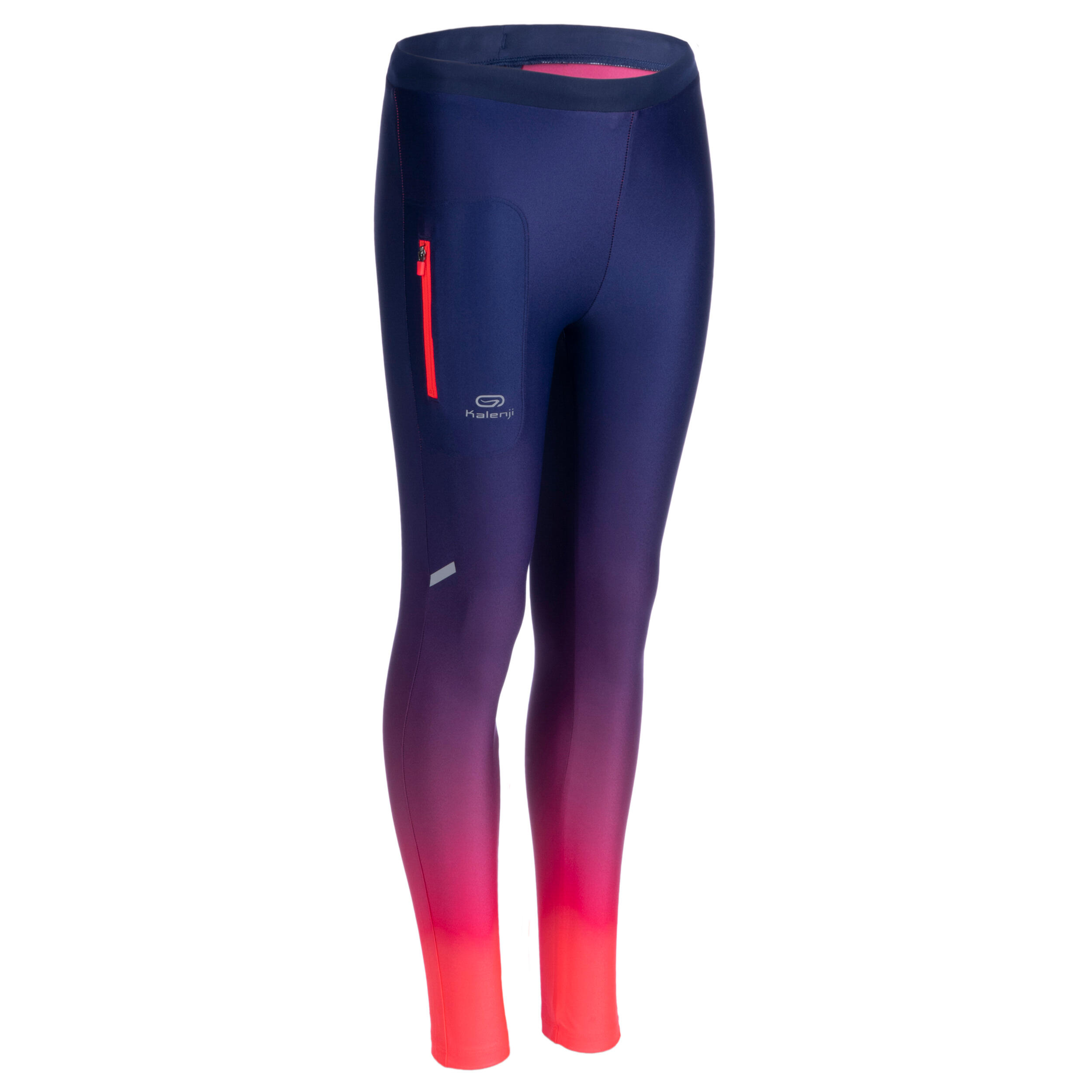 Kupima Laufhose lang Tights Leichtathletik AT100 Kinder marineblau/rosa Farbverlauf