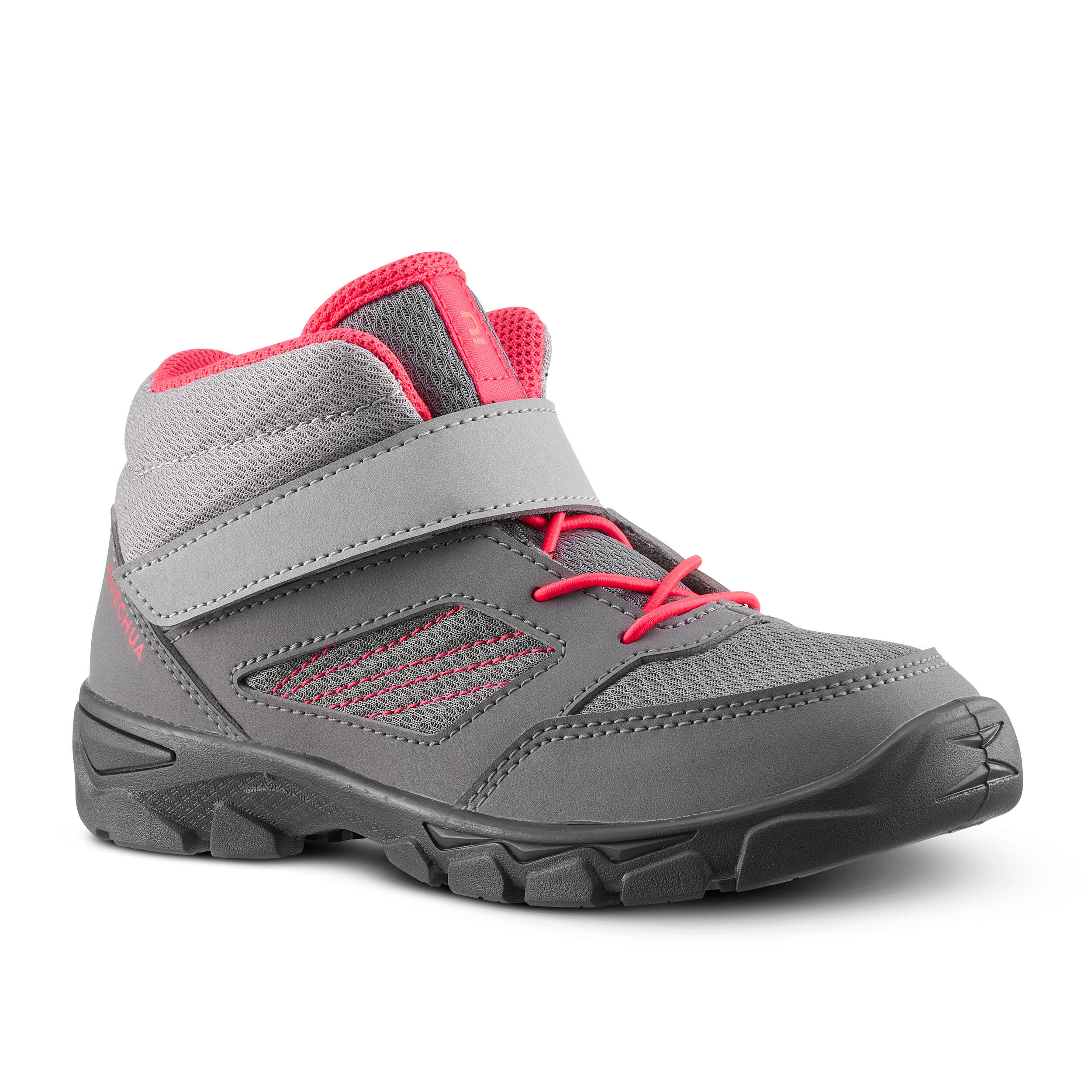 Quechua Wanderschuhe MH100 halbhoch Klettverschluss Kinder Gr. 24–34 grau/rosa