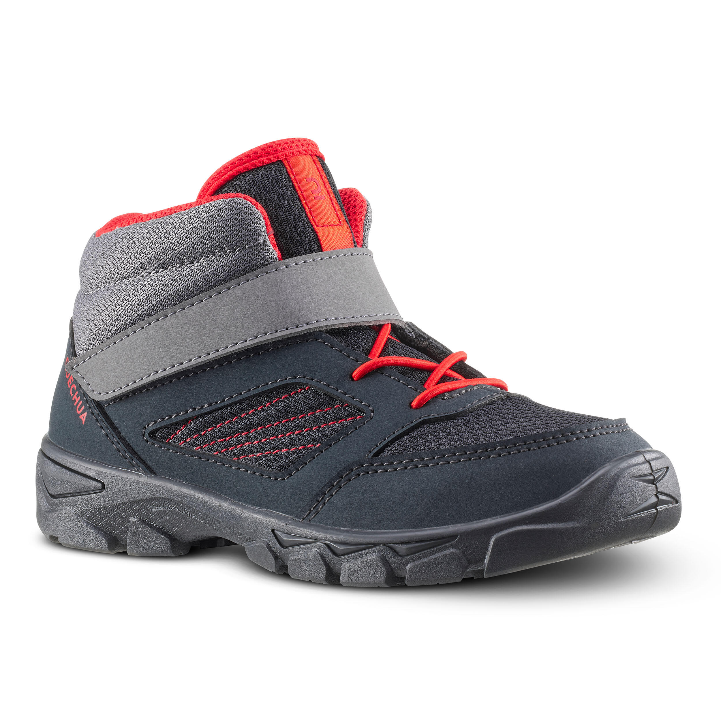 Quechua Wanderschuhe MH100 halbhoch Klettverschluss Kinder Gr. 24–34 dunkelgrau