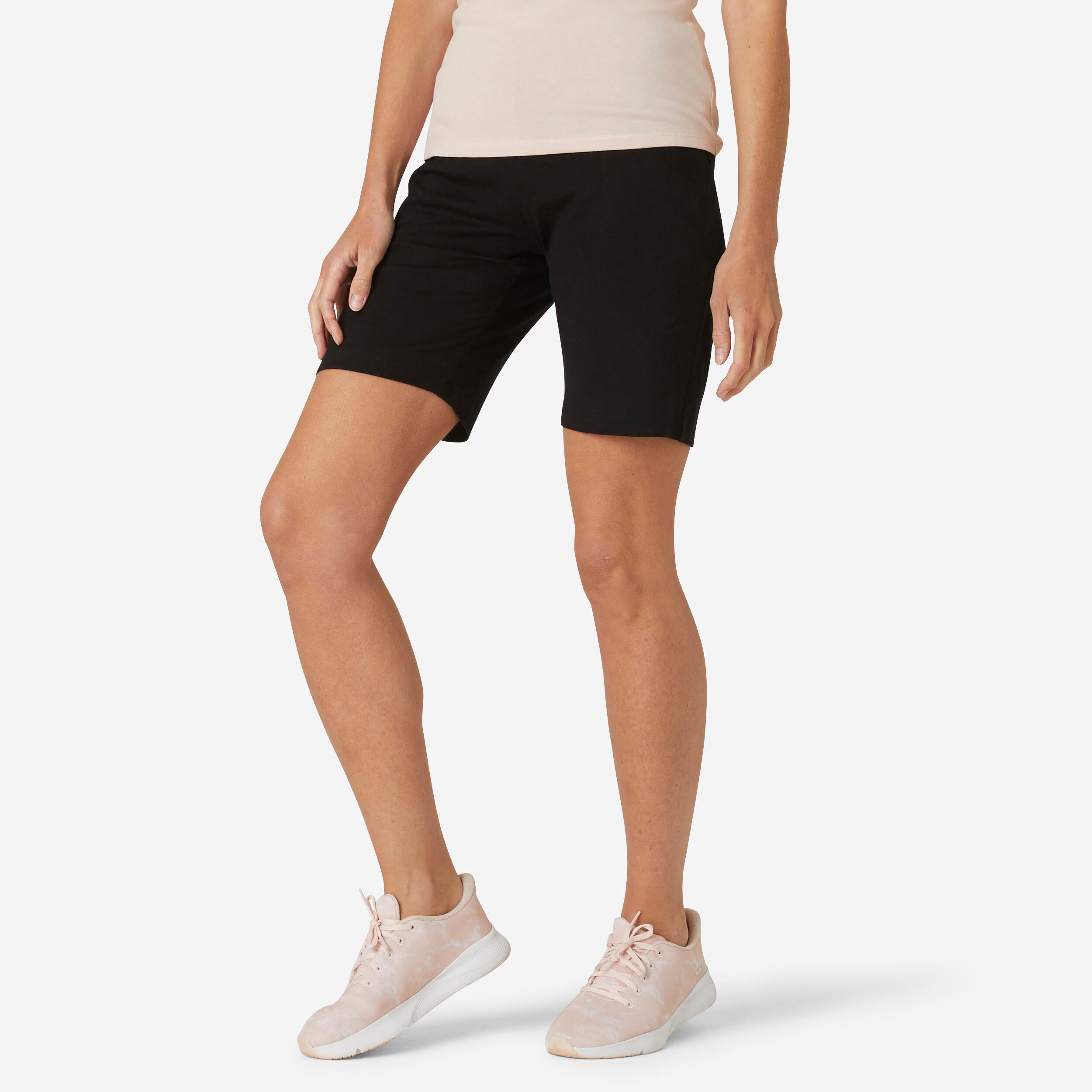 Domyos Shorts gerade Fit+ Fitness Baumwolle mit Tasche Damen schwarz