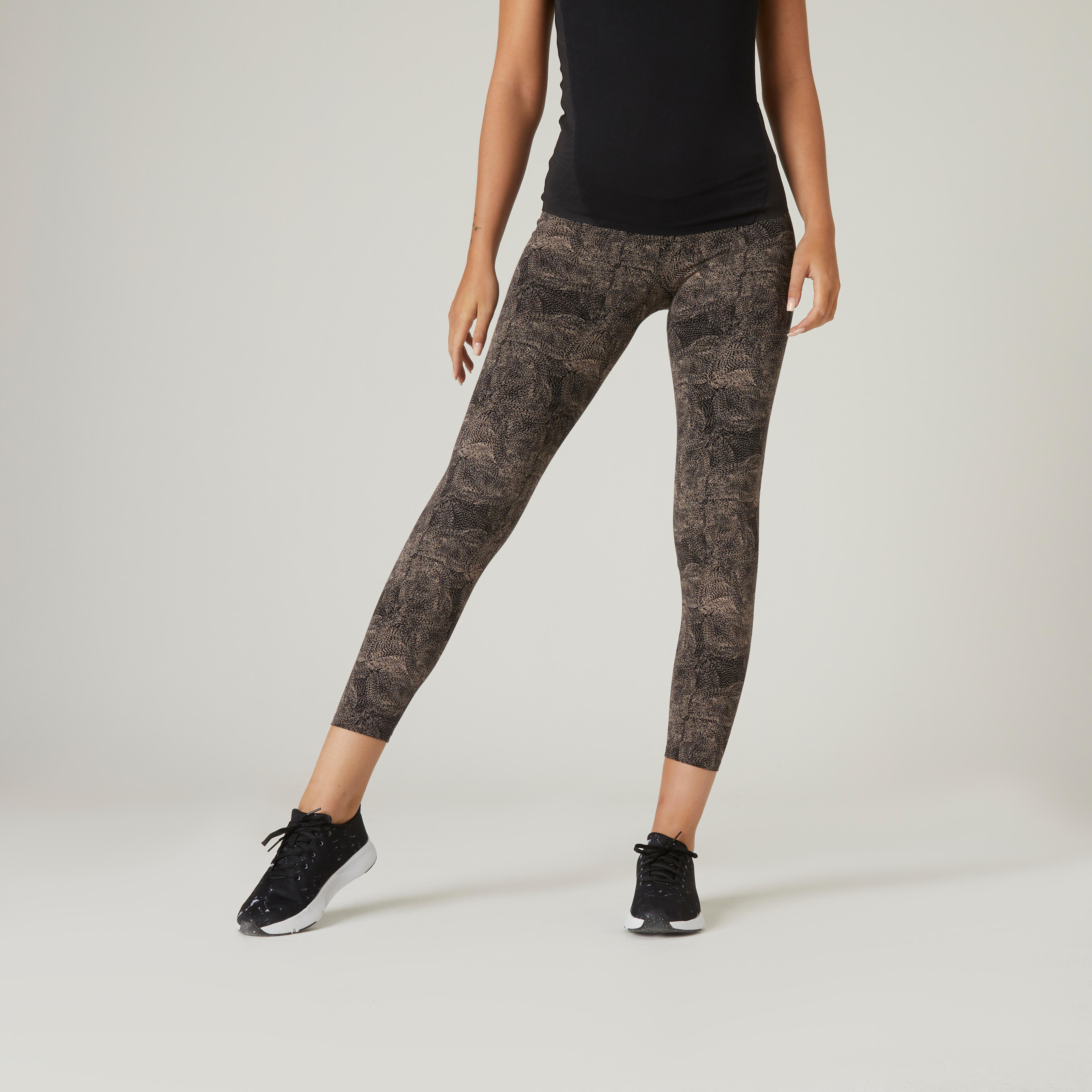 Domyos Leggings Fitness Baumwolle figurformend Damen schwarz