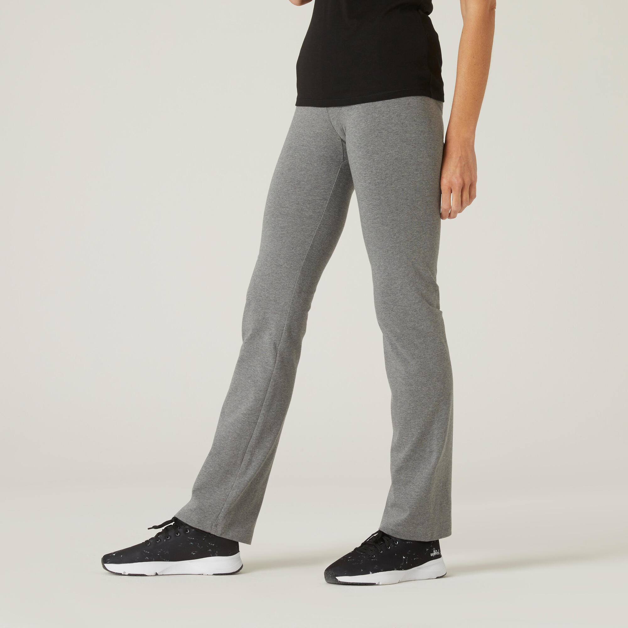Domyos Leggings Fitness Baumwolle gerader Schnitt Fit+ Damen schwarz