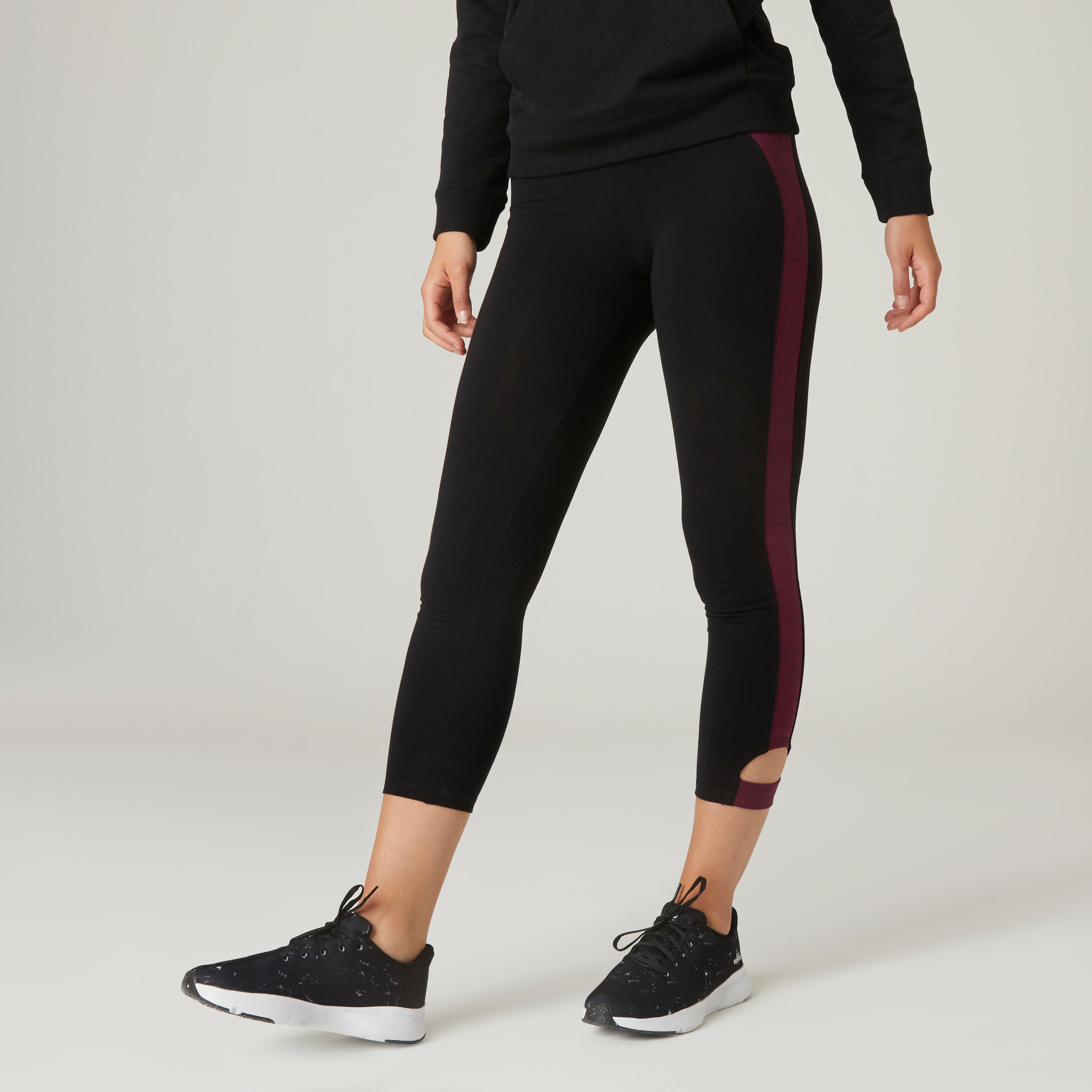 Domyos 7/8-Leggings aus dehnbarer Baumwolle Fitness kurz schwarz und bordeaux
