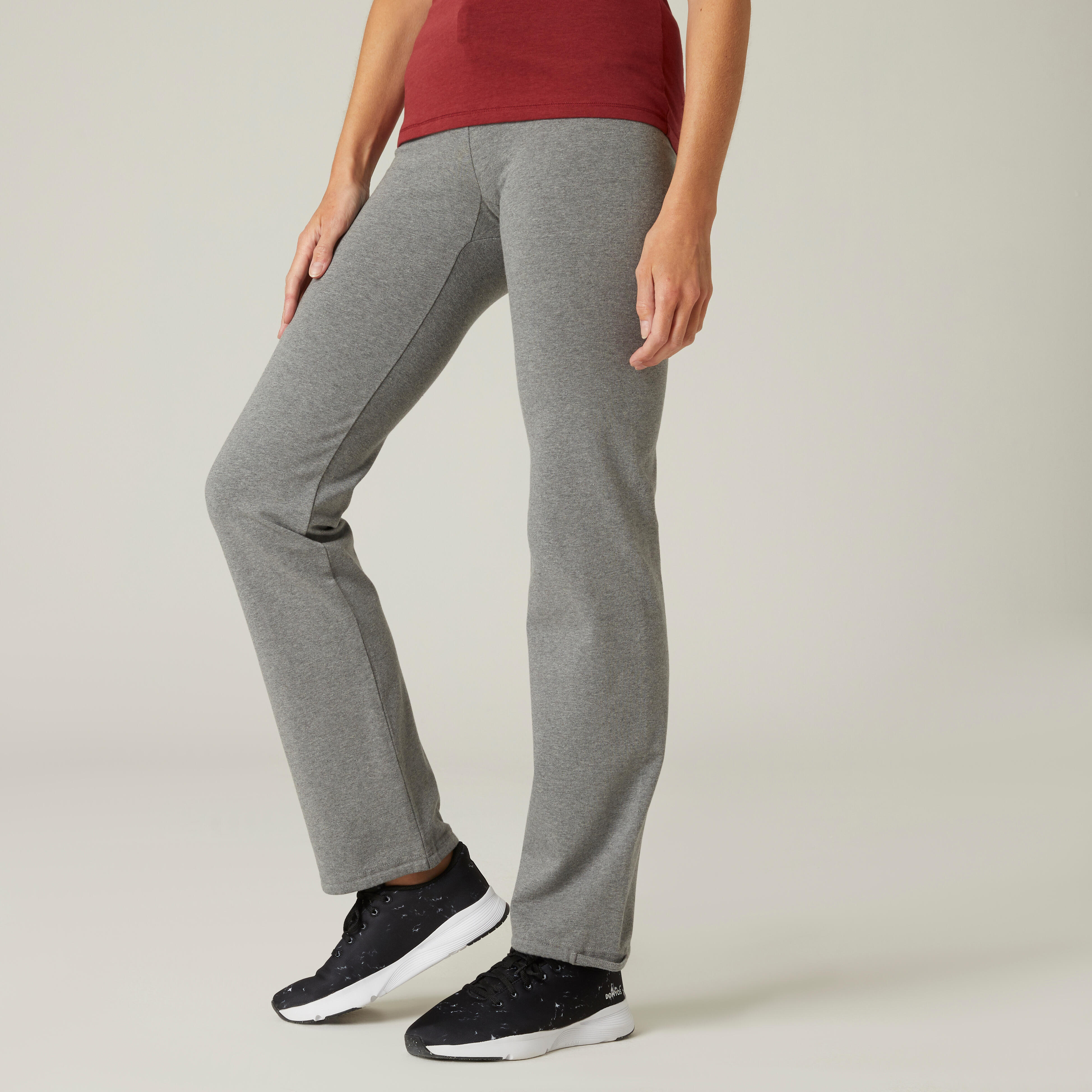 Domyos Leggings Fitness Baumwolle Regular unten verengbar Fit+ Damen grau meliert