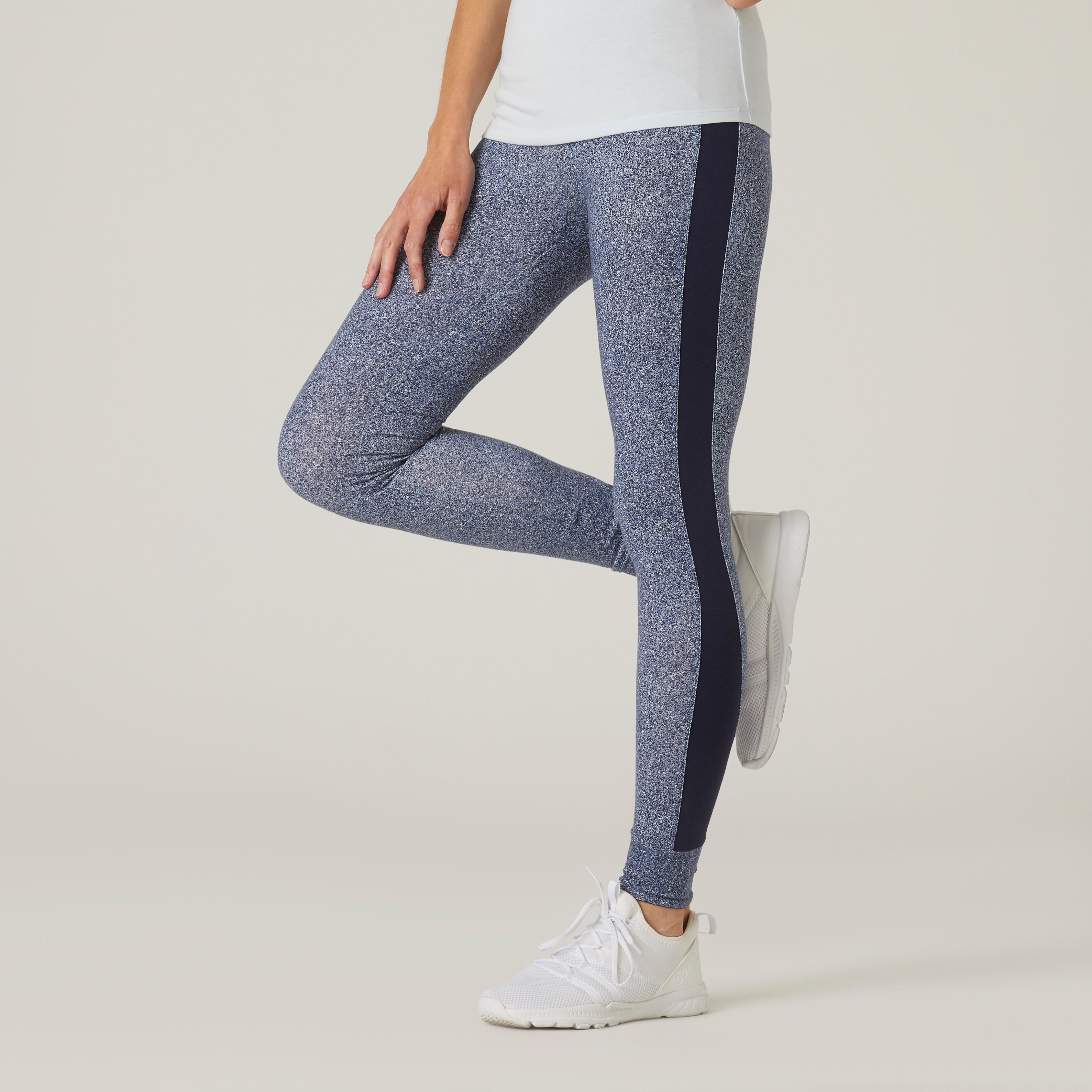Nyamba Leggings Fitness Baumwolle dehnbar hohe Taille Damen lila mit Print