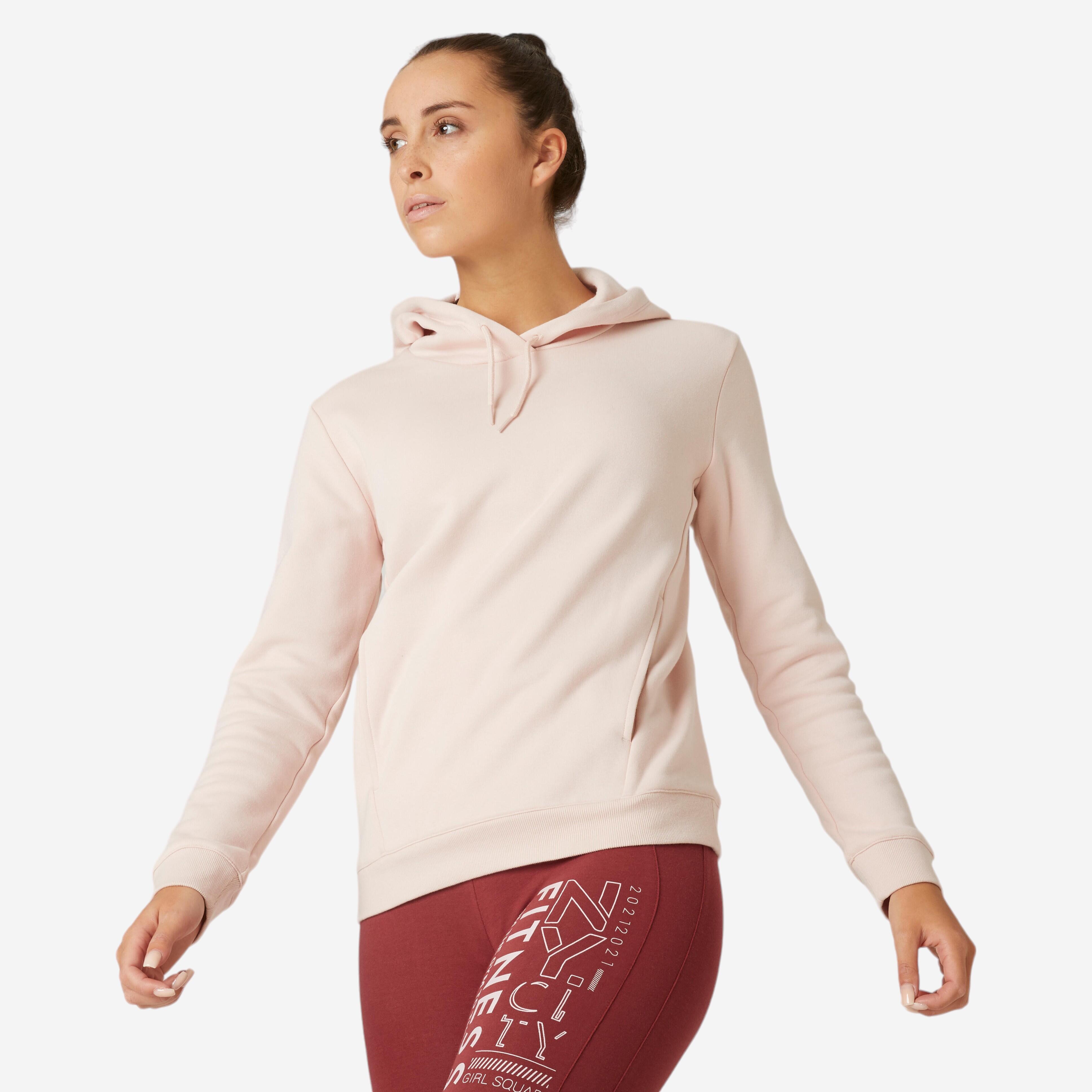 Domyos Sweatshirt Kapuze Fitness mit Kängurutasche Damen rot mit Motiv