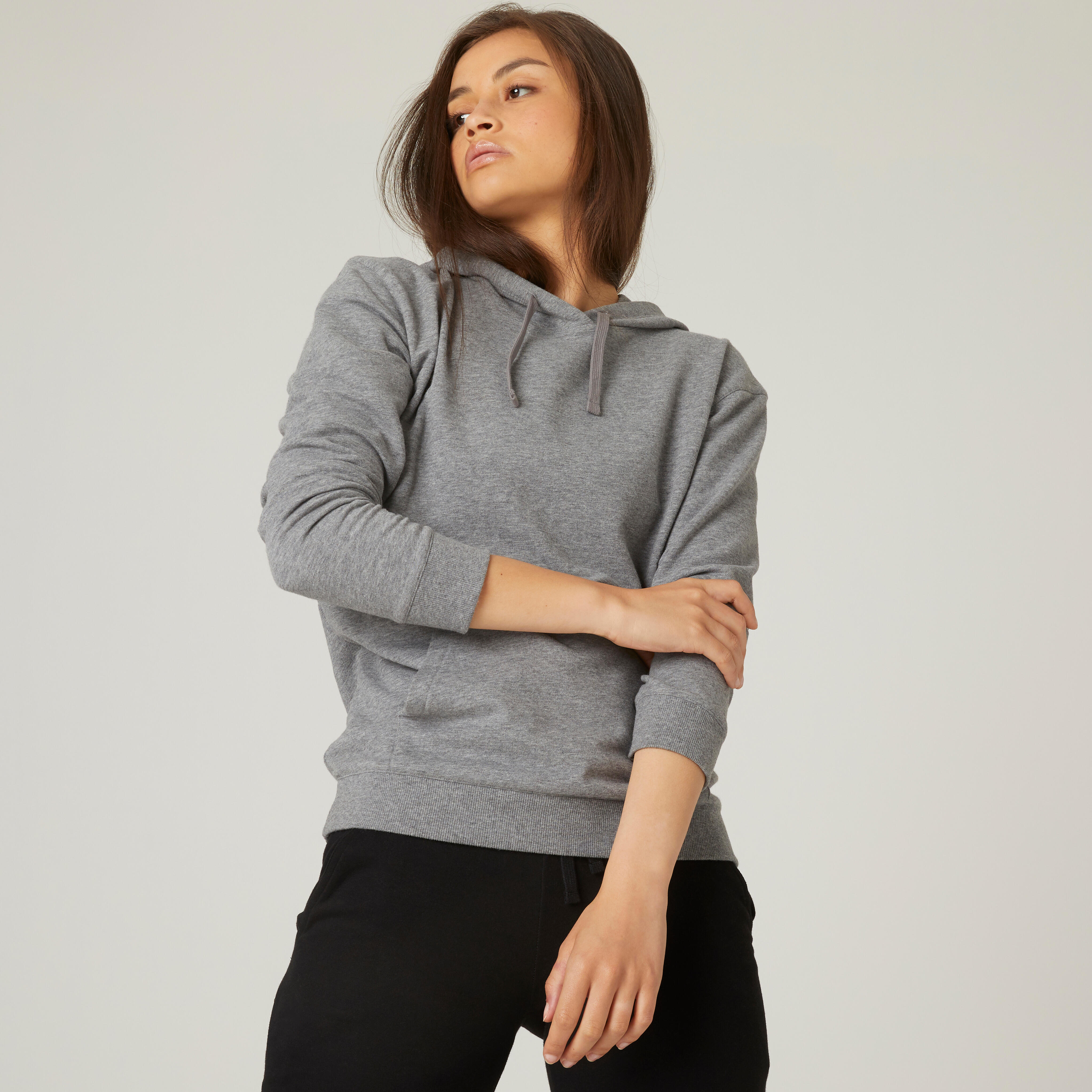 Domyos Sweatshirt Kapuze Fitness grau