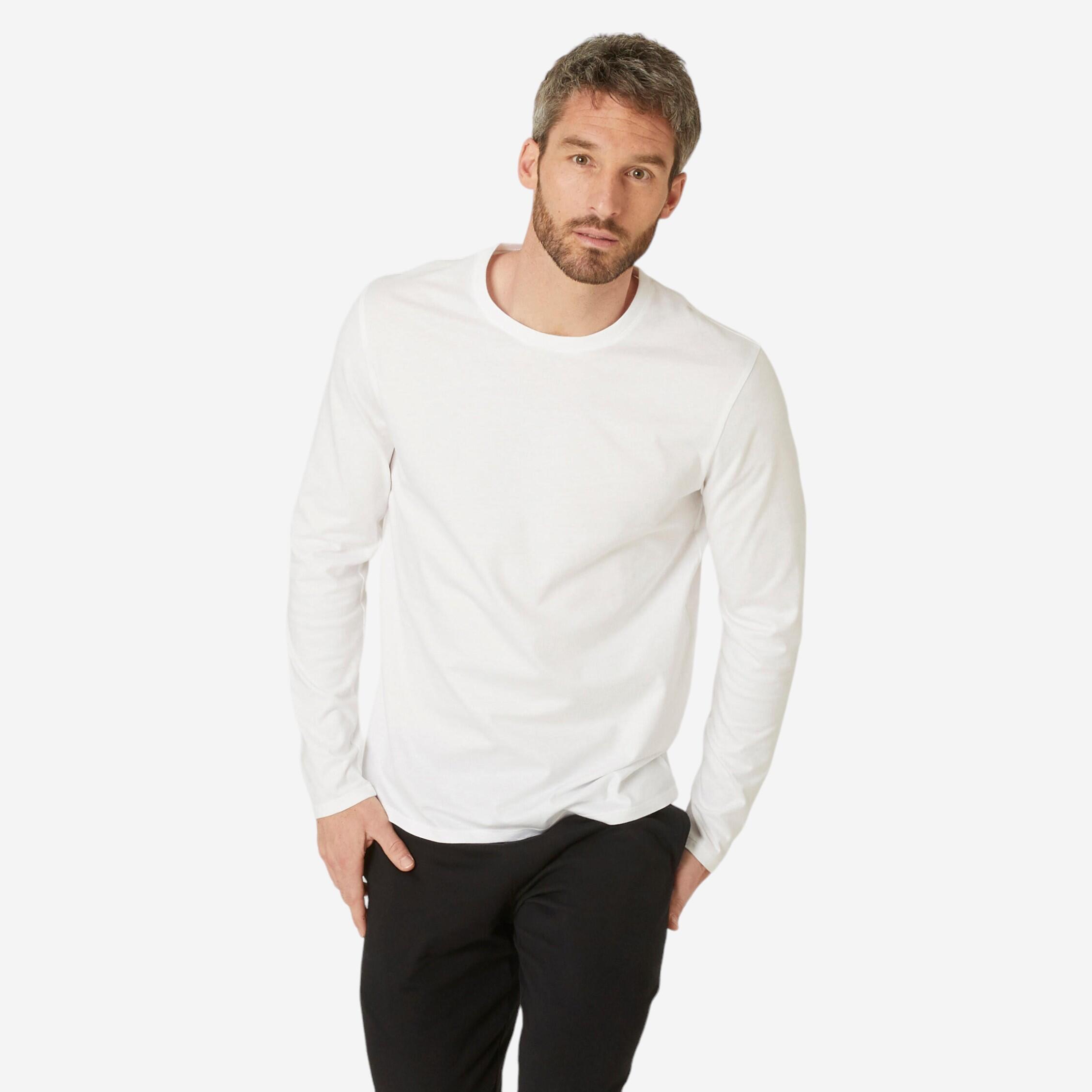 Domyos Langarmshirt Fitness enganliegend Rundhals Baumwolle Herren grau
