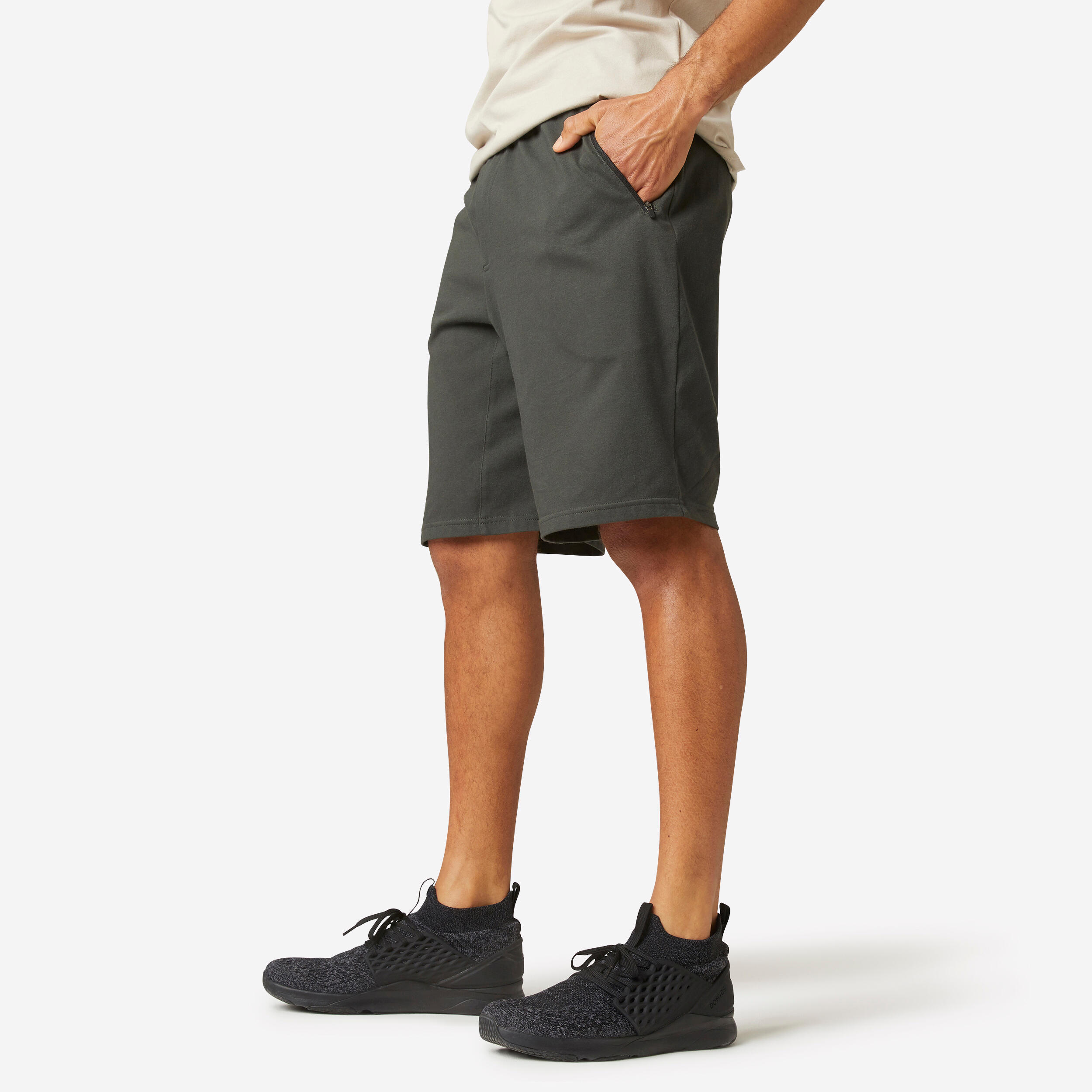 Domyos Shorts lang Fitness Baumwolle dehnbar RV-Taschen Herren
