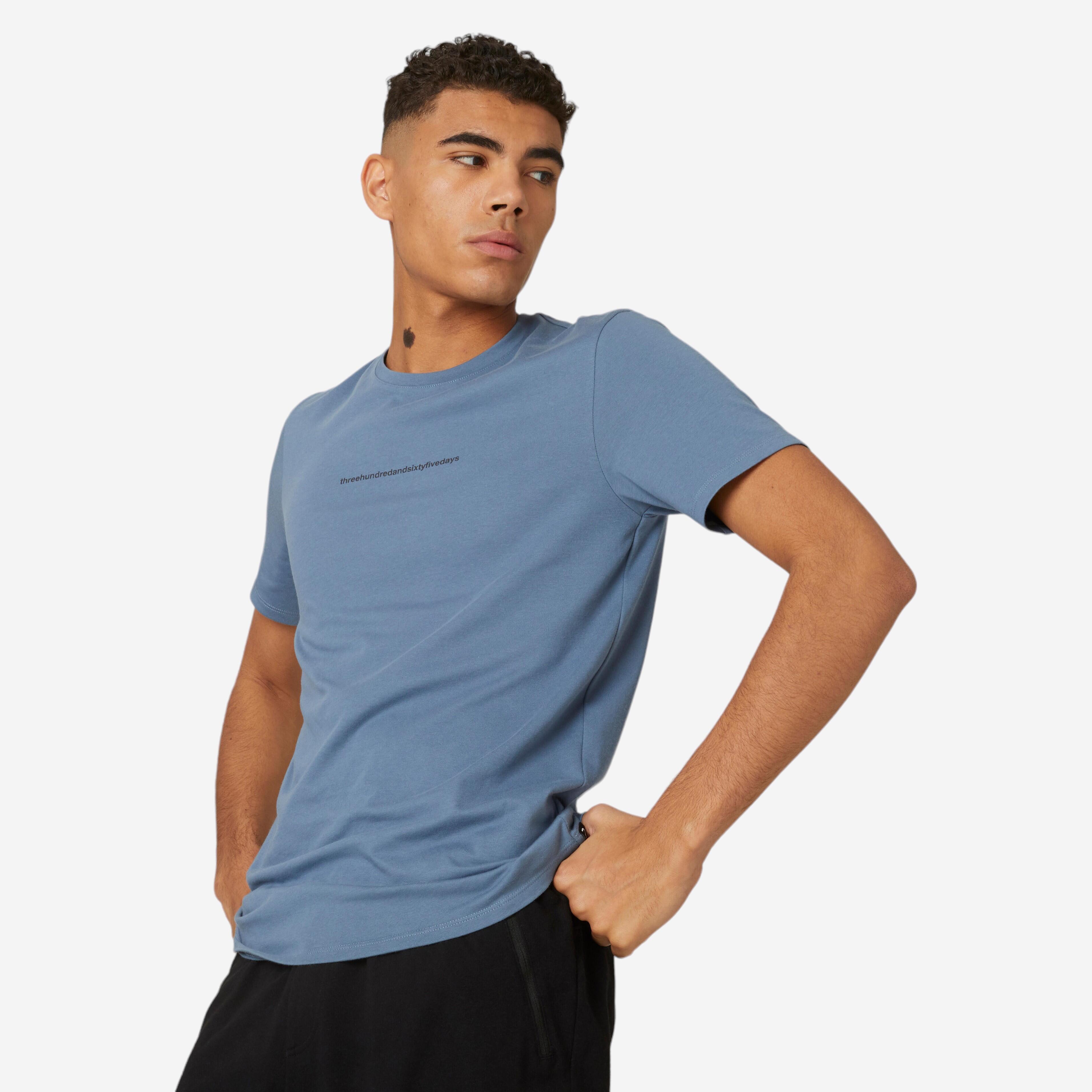 Domyos T-Shirt Slim Fitness Baumwolle dehnbar 500 Herren blau Print