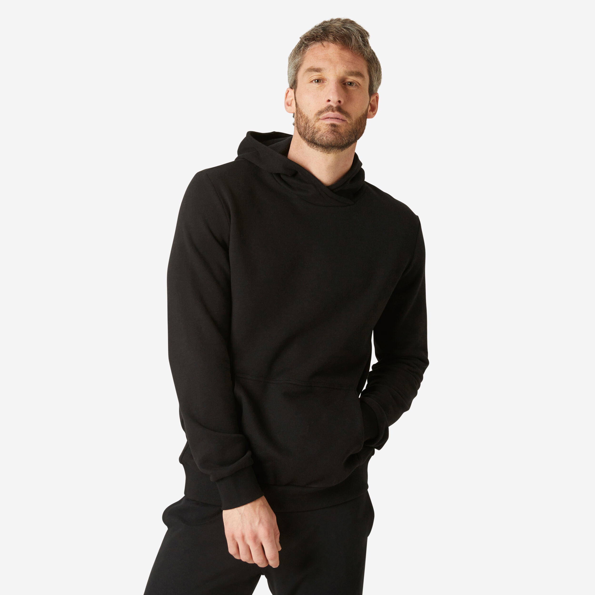 Domyos Sweatshirt Kapuze Fitness Kängurutasche Herren schwarz