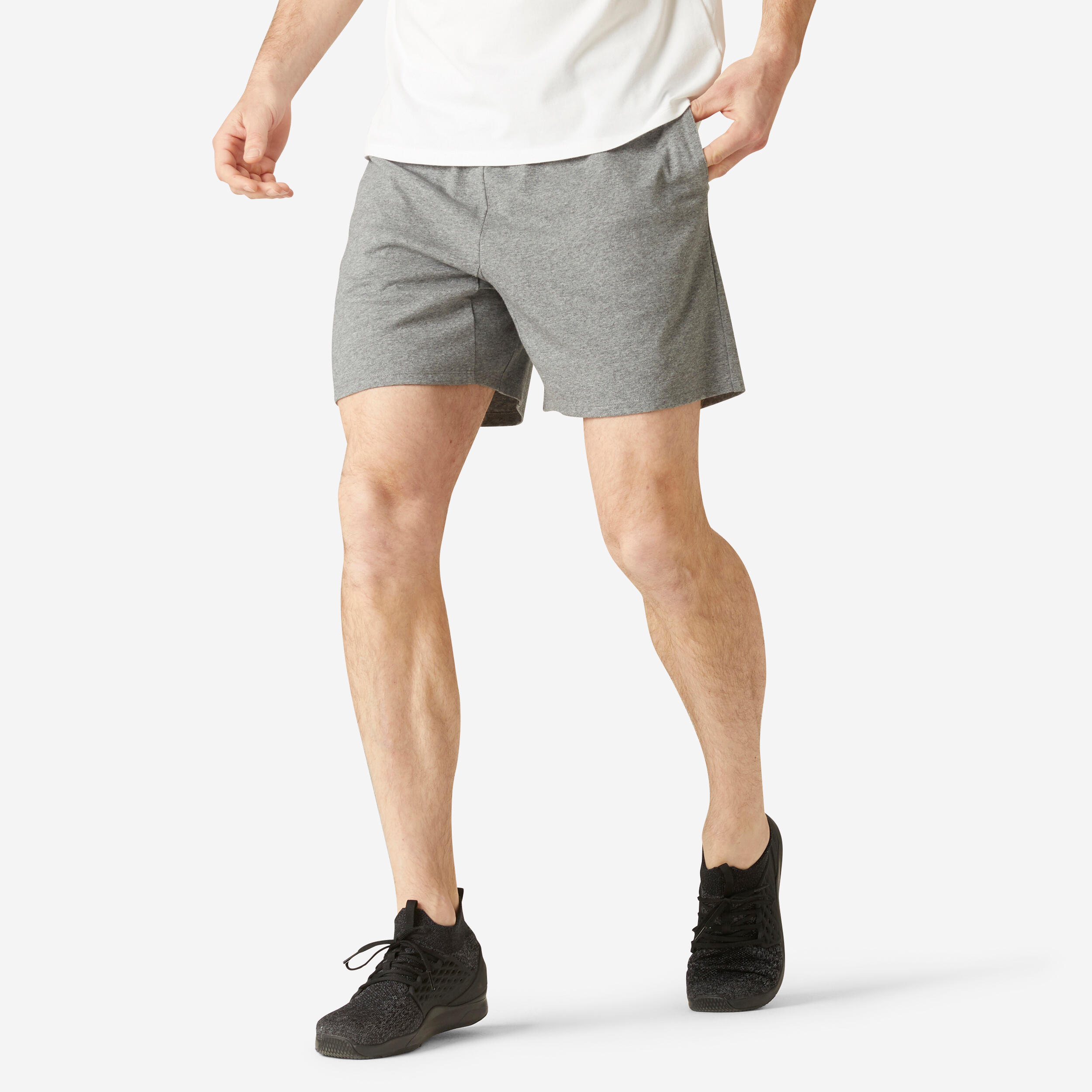 Domyos Shorts kurz gerade 100 Fitness Baumwolle mit Tasche Herren grau