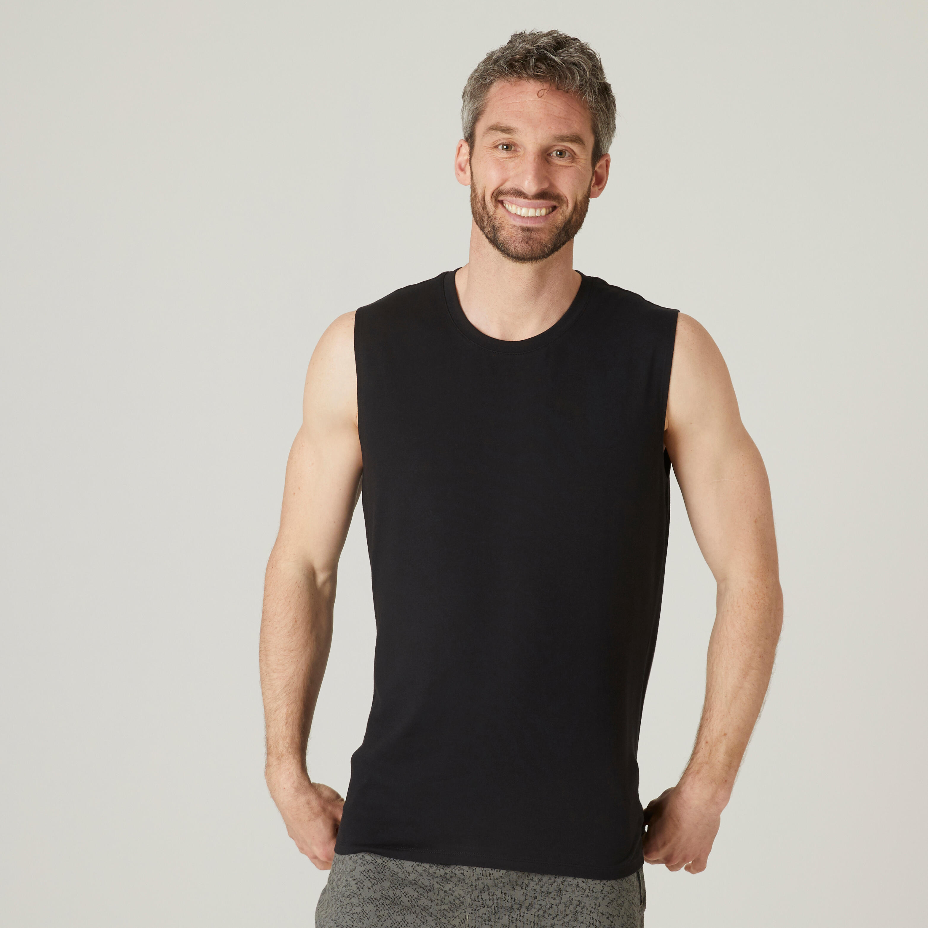 Domyos Tank-Shirt gerade 500 Fitness Rundhals Baumwolle Herren weiss