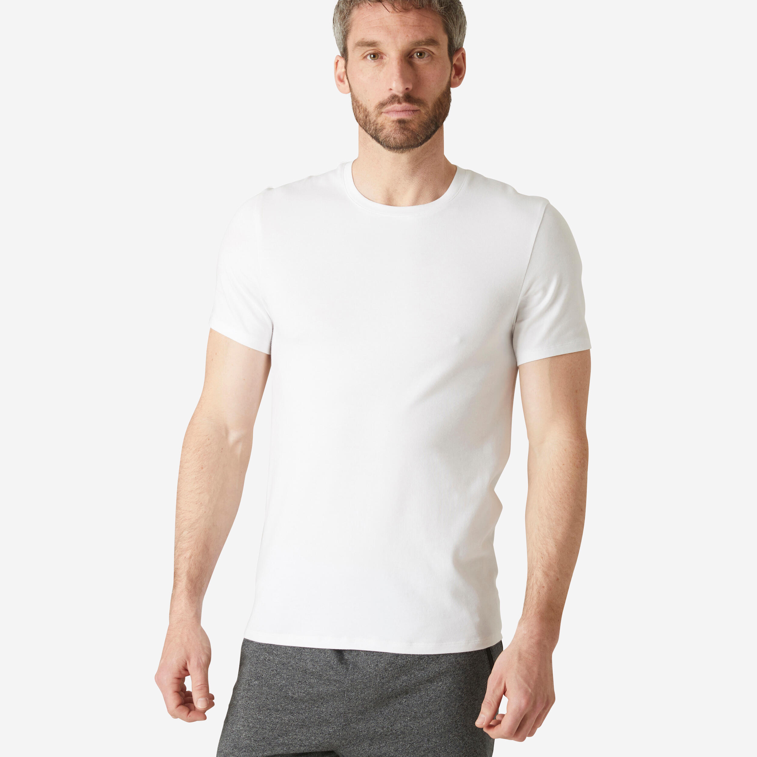 Domyos T-Shirt Fitness 500 Slim Baumwolle Rundhals Herren schwarz