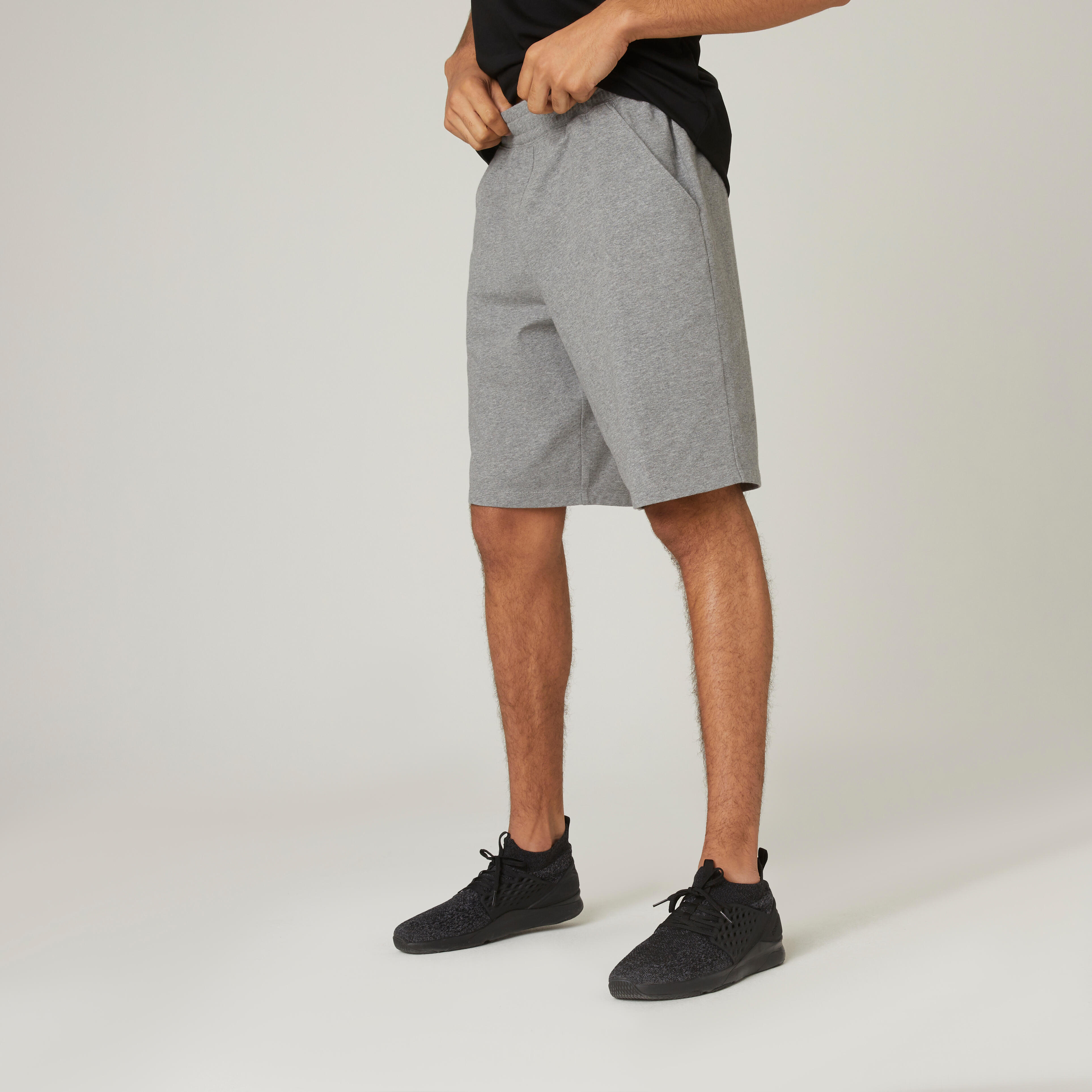 Nyamba Shorts lang Fitness Baumwolle dehnbar Herren grau meliert