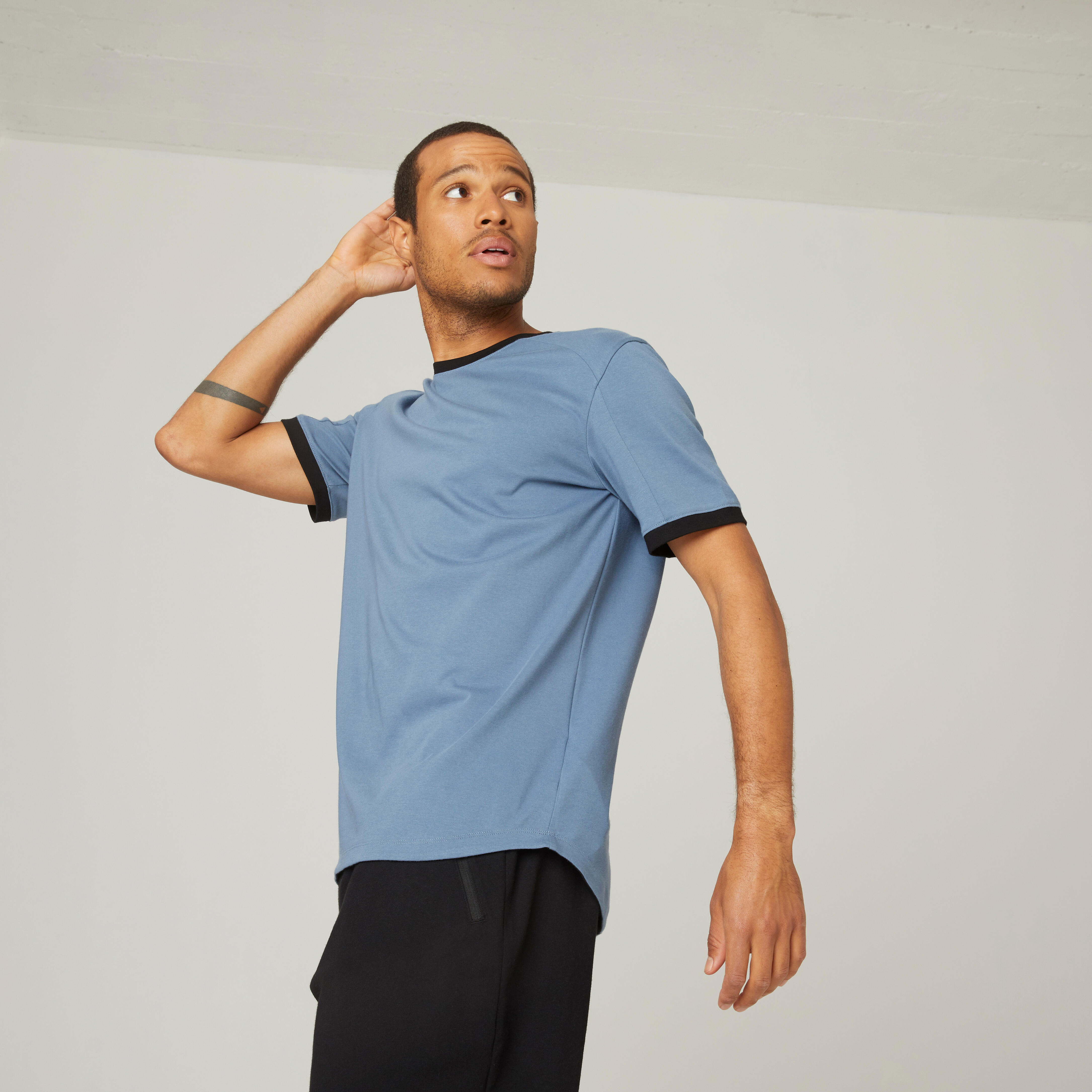 Domyos T-Shirt Fitness 520 Slim Rundhals Baumwolle Herren weiss