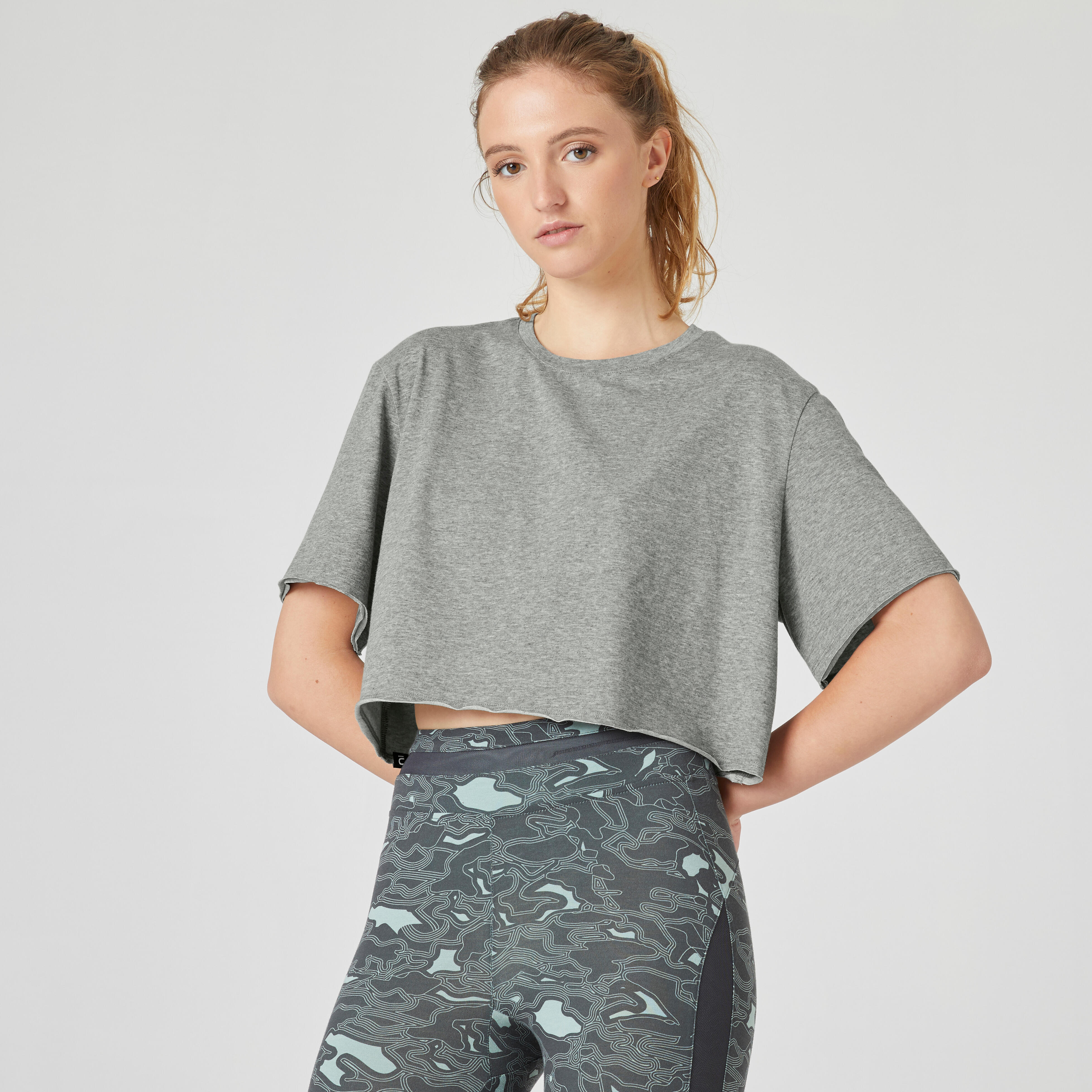 Domyos T-Shirt Fitness Crop Top Rundhals Synthetik Damen bordeauxrot