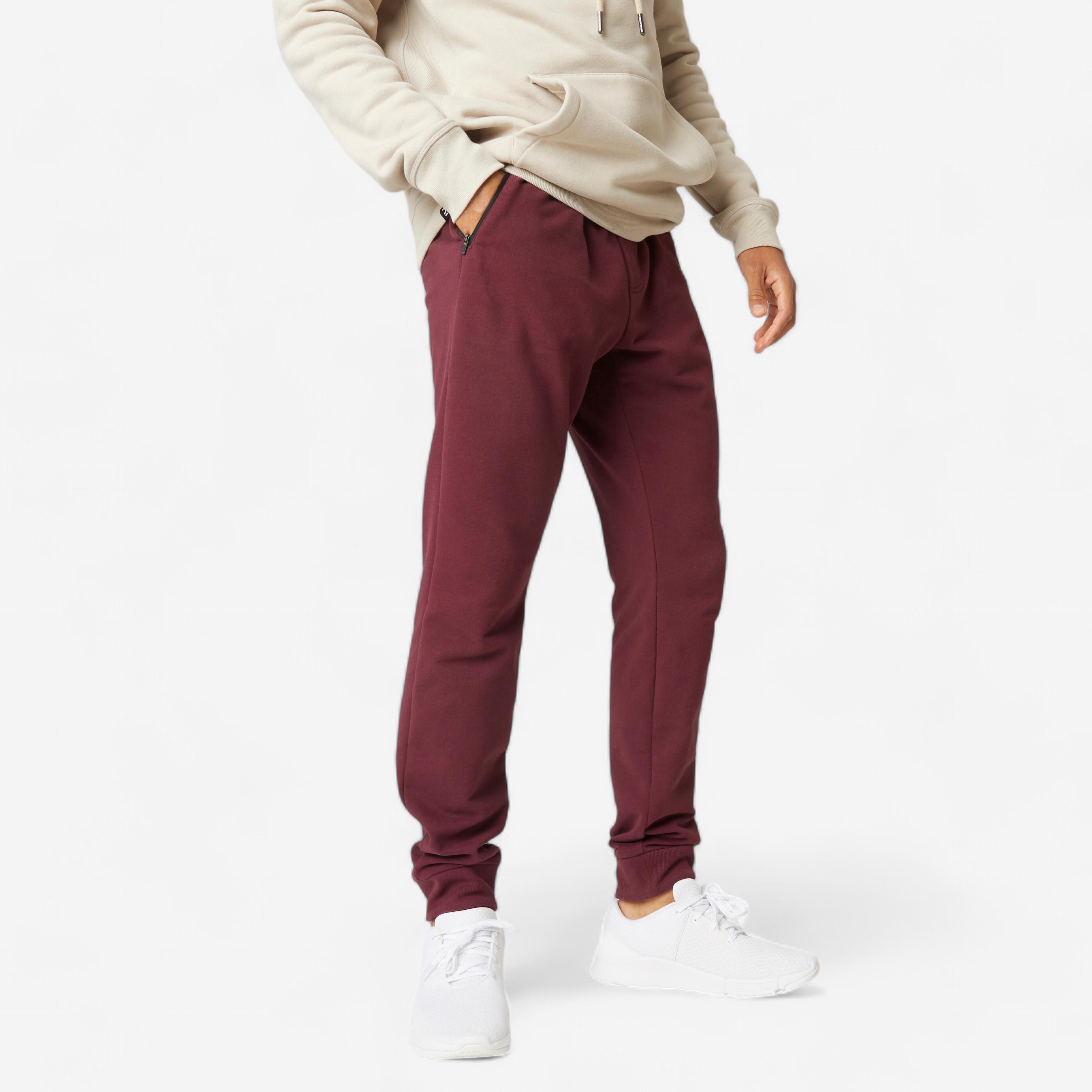 Domyos Jogginghose Slim Fitness RV-Taschen Herren bordeauxrot